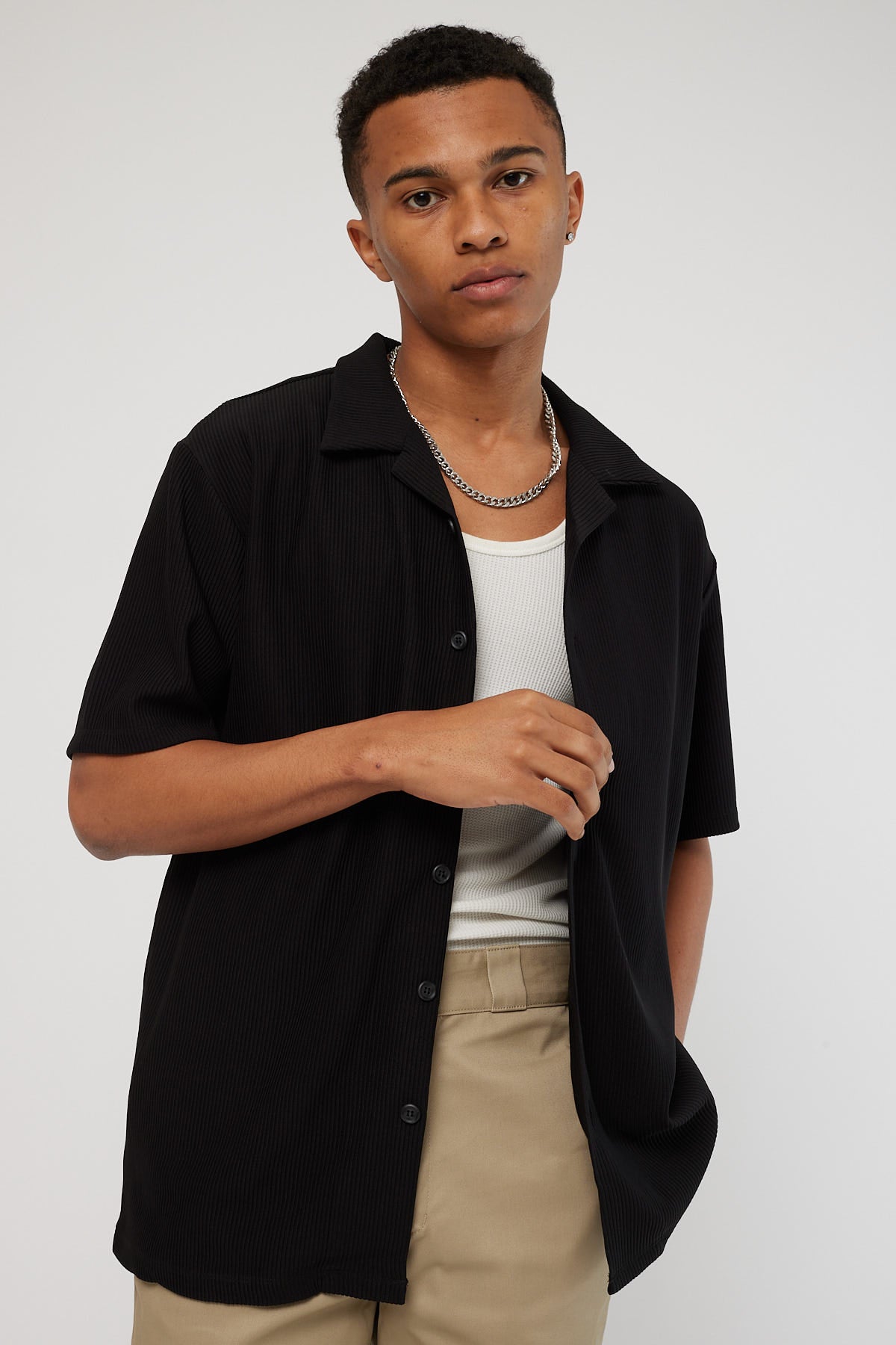Common Need Miguel Pleated Shirt Black