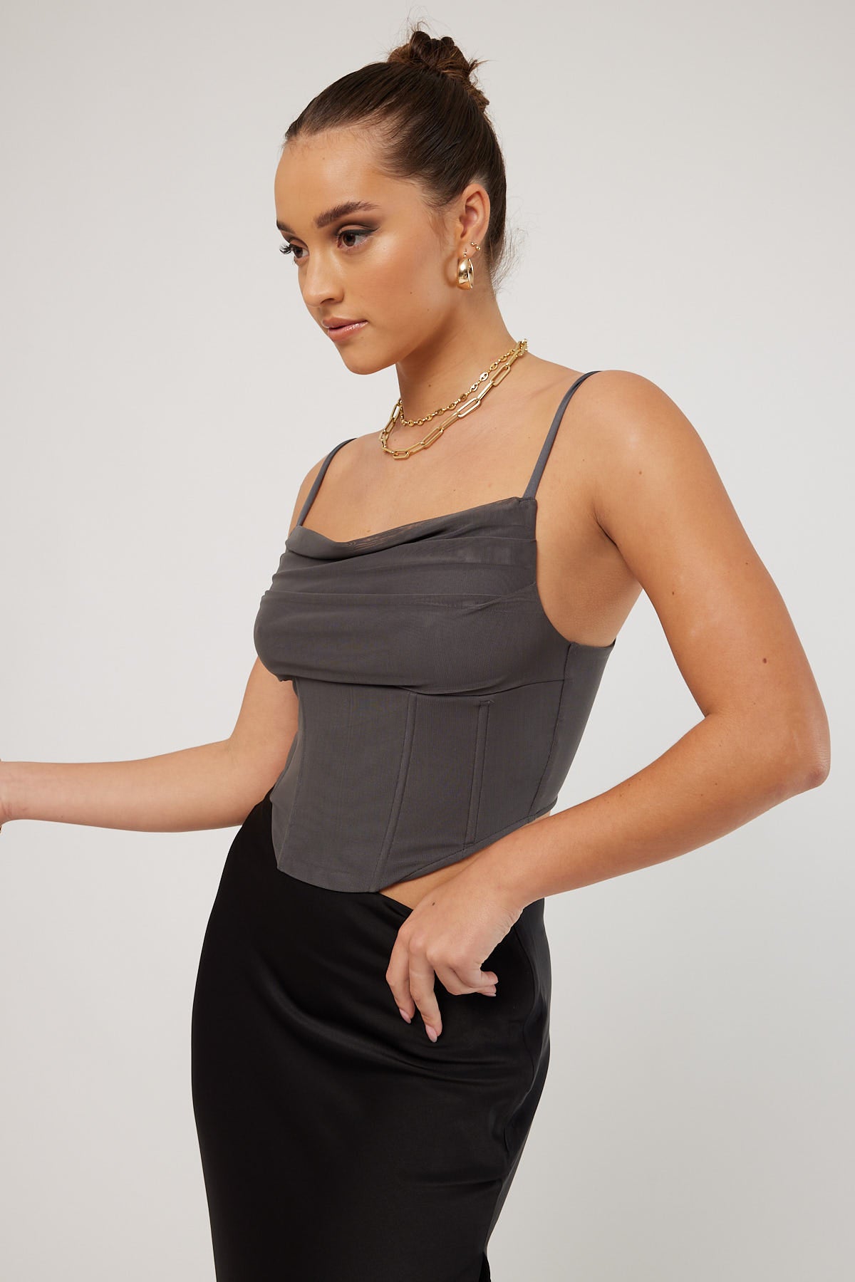 Luck & Trouble Asher Mesh Corset Top Charcoal