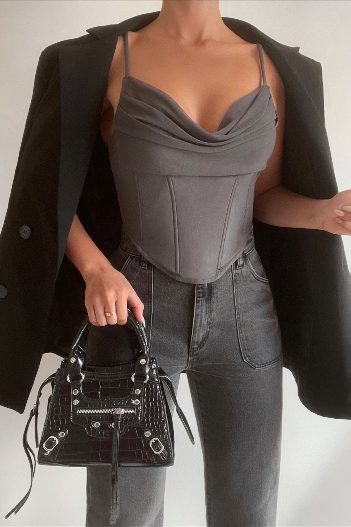Luck & Trouble Asher Mesh Corset Top Charcoal
