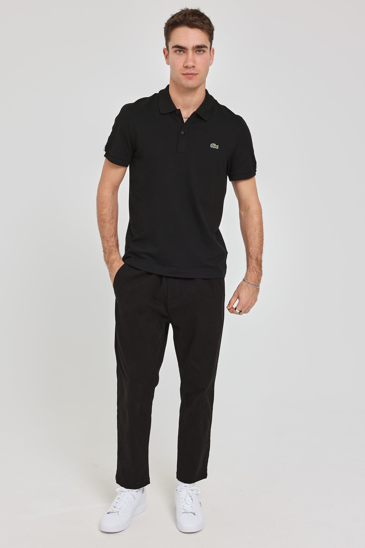 Lacoste Logo Tape Stretch Mini Pique Polo Shirt Black
