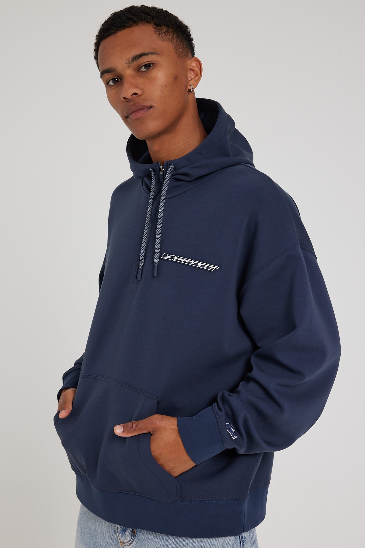 Lacoste Active Logo Back Hoodie Blue Nights