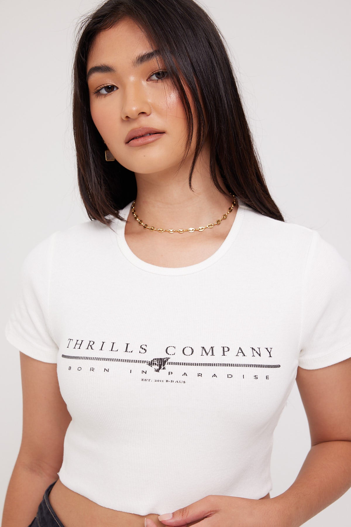 Thrills One For All Crop Baby Tee Dirty White