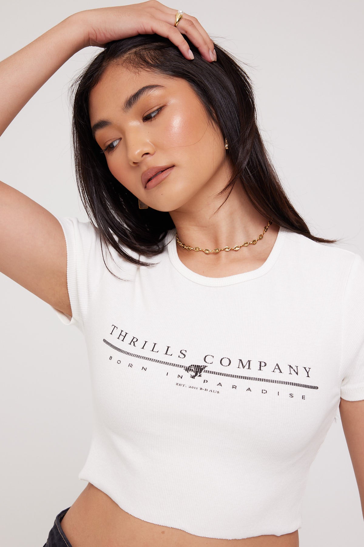 Thrills One For All Crop Baby Tee Dirty White