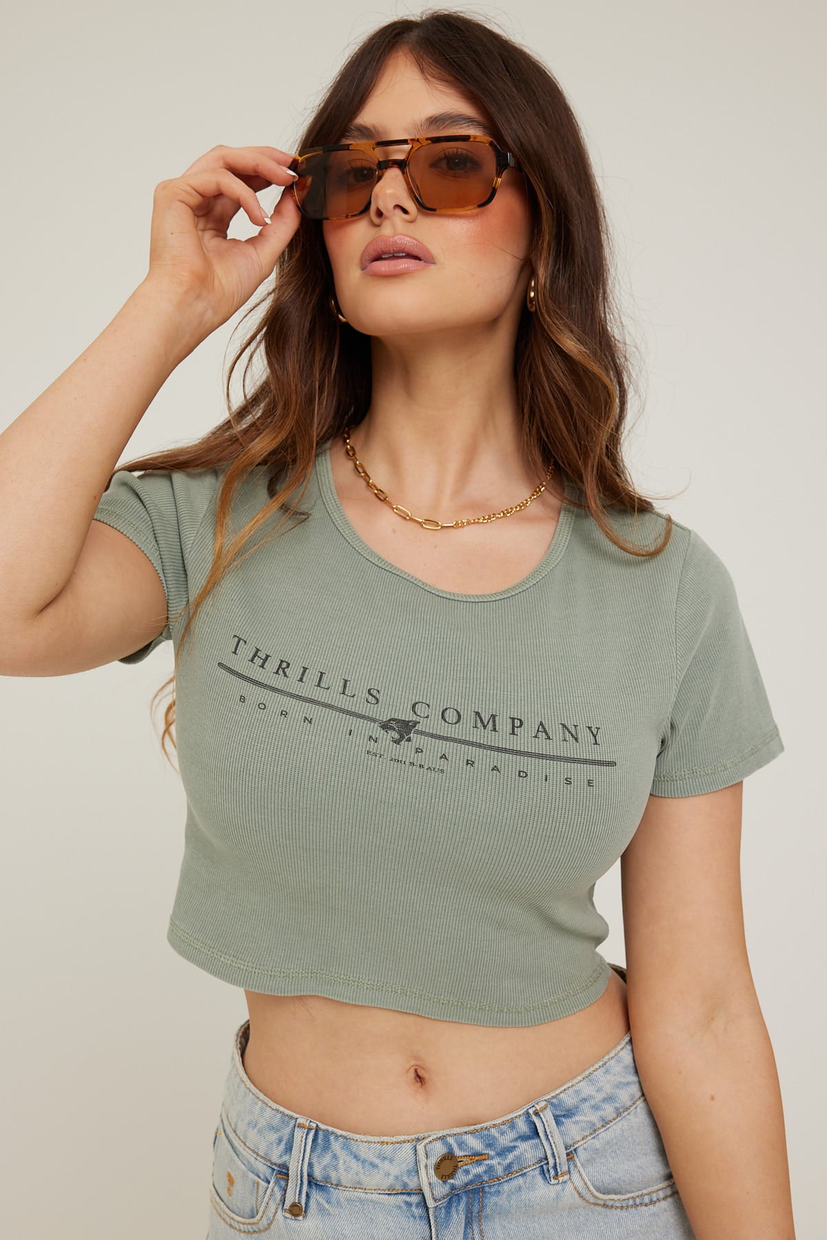 Thrills One For Baby Crop Tee Sea Glass