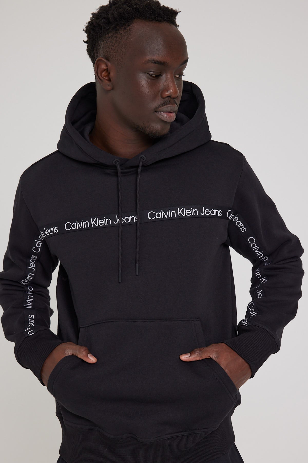 Calvin Klein Logo Tape Hoodie Black