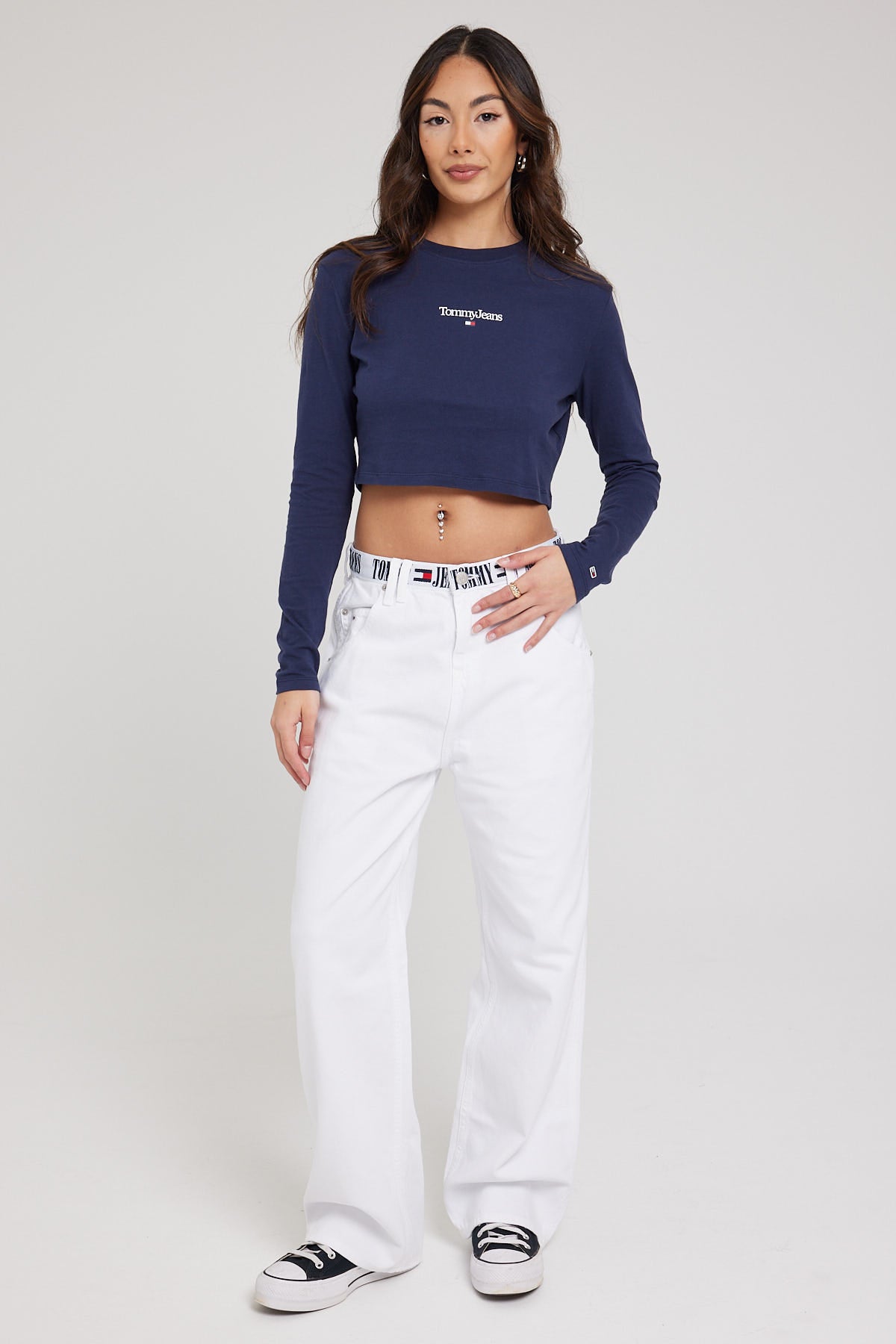Tommy Jeans BABY CROP ESSENTIAL LOGO 3 LONG SLEEVE TEE NAVY