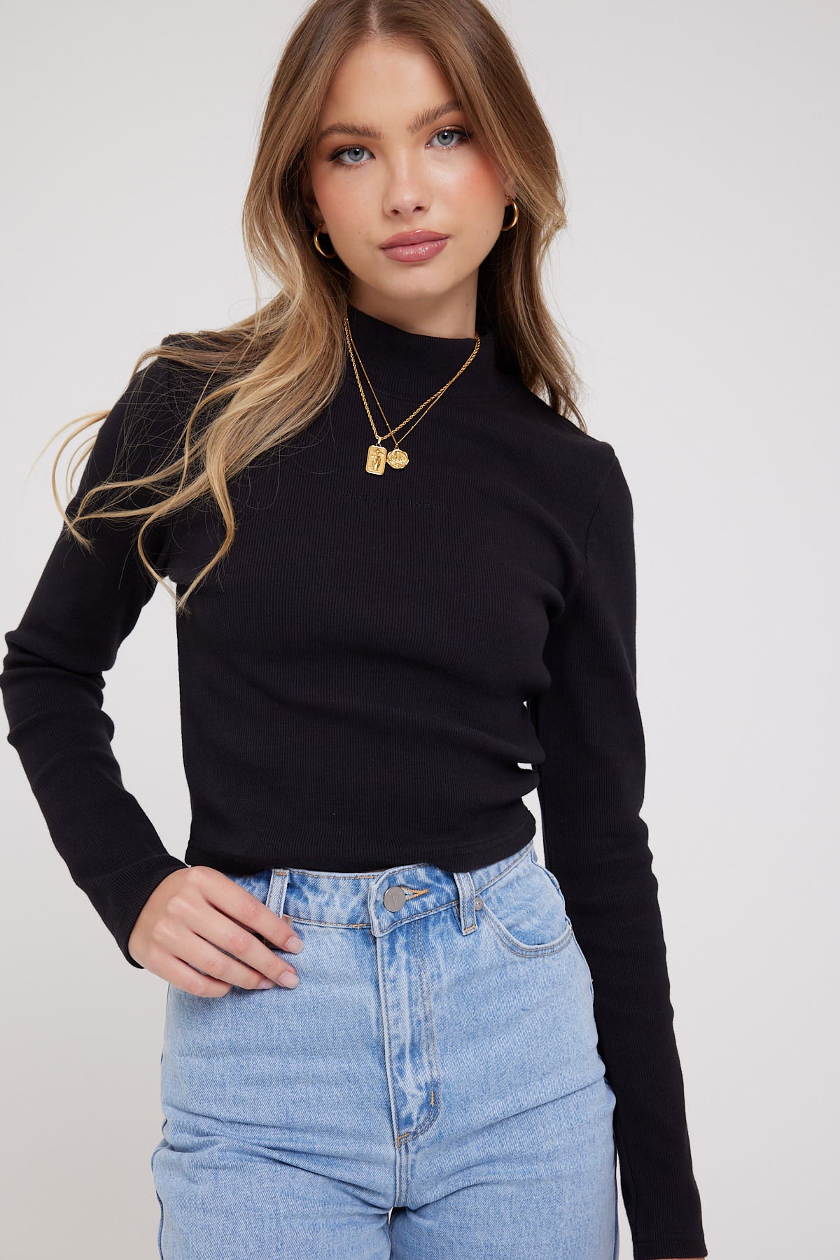 Abrand A Heather Mock Neck Long Sleeve Top Black – Universal Store