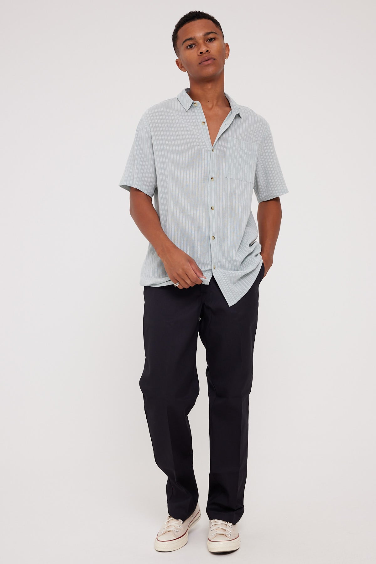 Rolla's Bon Stripe Crepe Shirt Slate – Universal Store