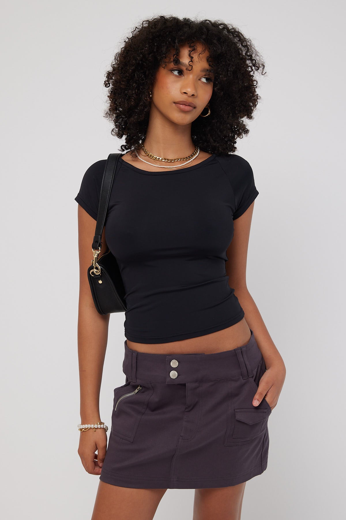 Luck & Trouble Commander Low Rise Cargo Mini Skirt Charcoal