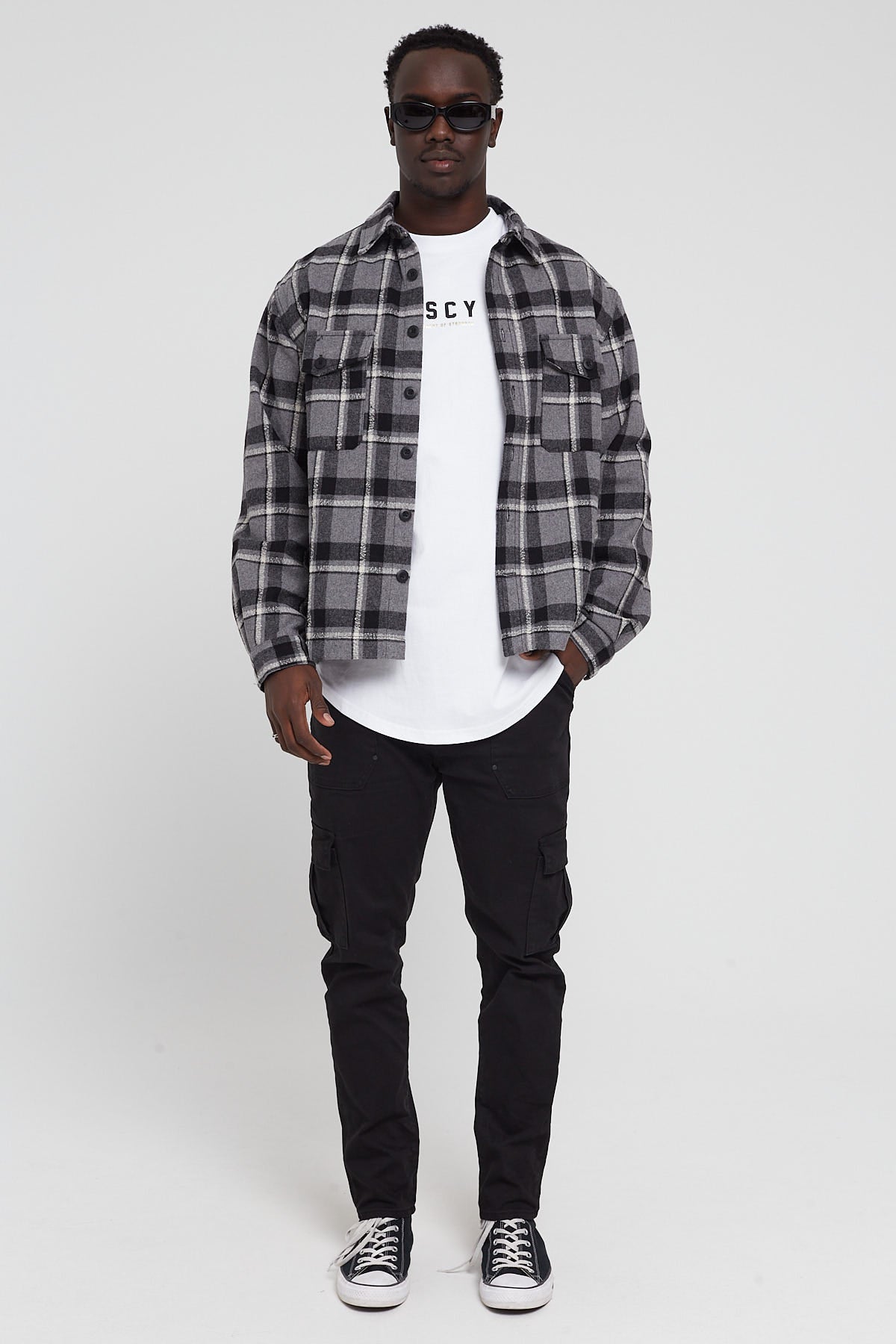 Kiss Chacey Ruskin Relaxed Overshirt Charcoal Check