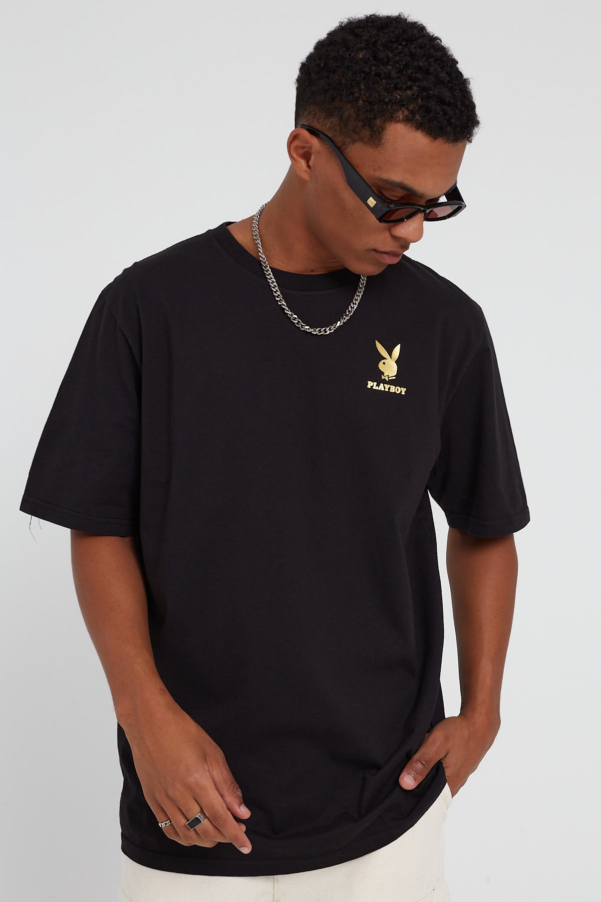Playboy Linear Classic Bunny Stack Tee Black