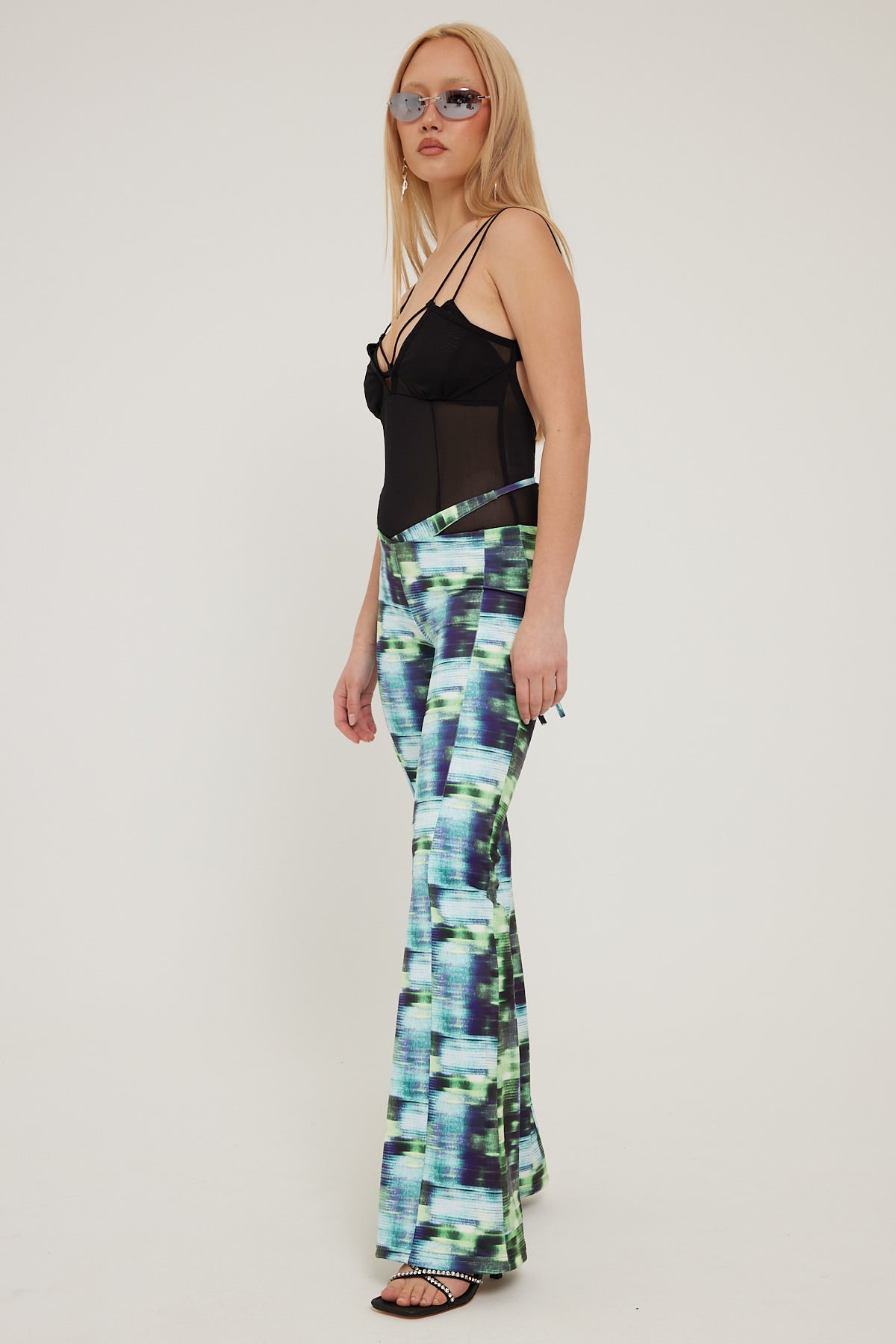 Neovision Distorted Dimension Flare Pant Green Print