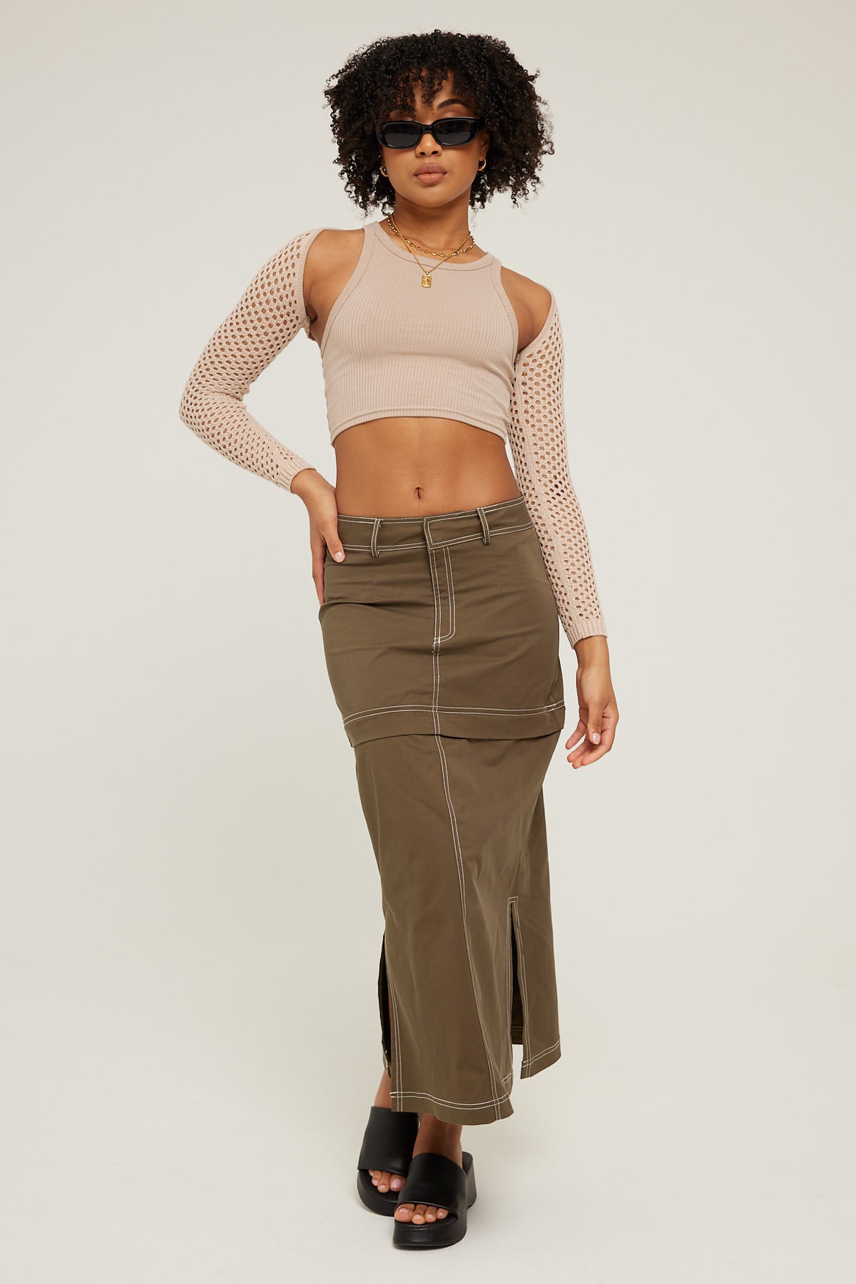 Luck & Trouble Zip Off Mid Rise Midi Skirt Khaki – Universal Store