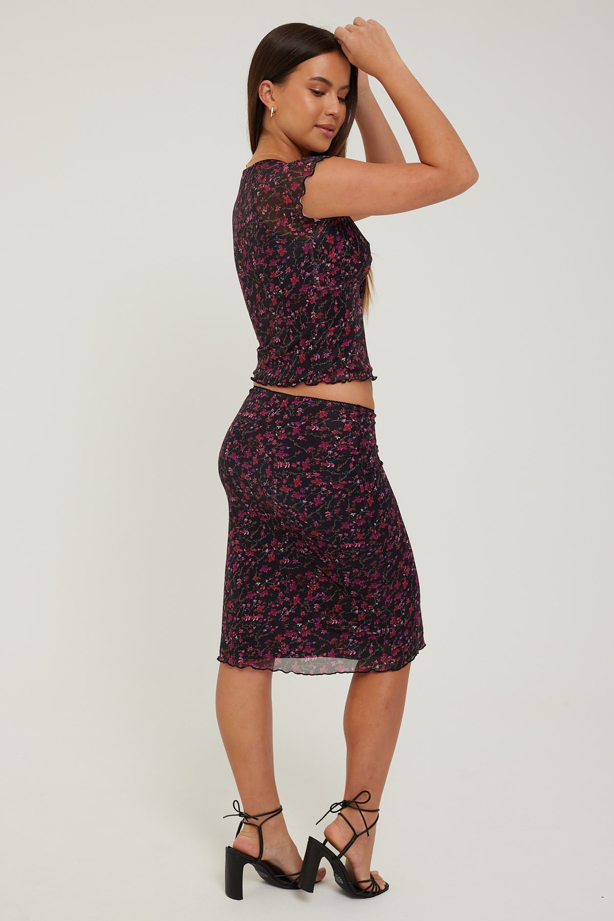 Perfect Stranger Forest Berries Mid Rise Skirt Floral Print