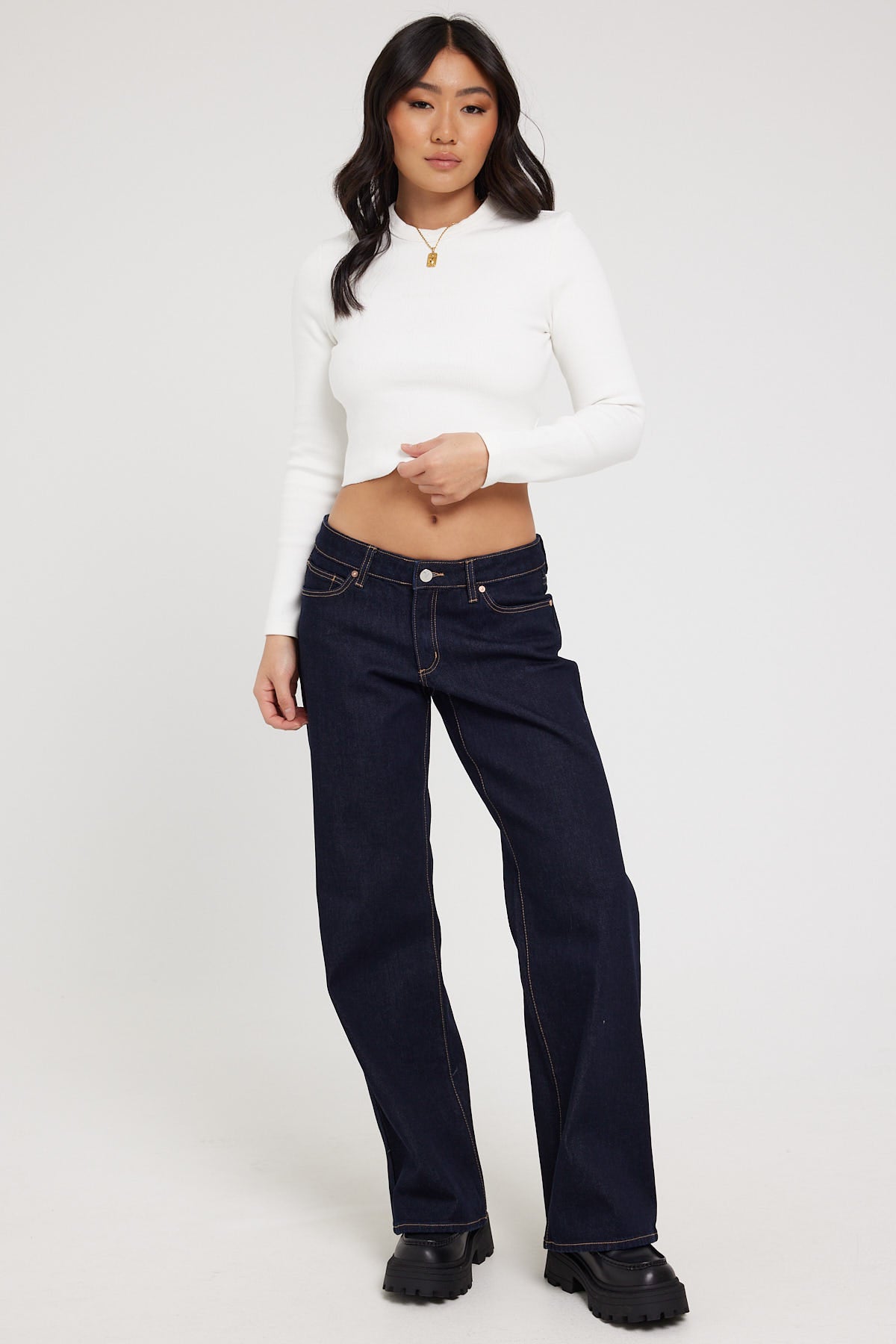 Abrand A Heather Long Sleeve Top White