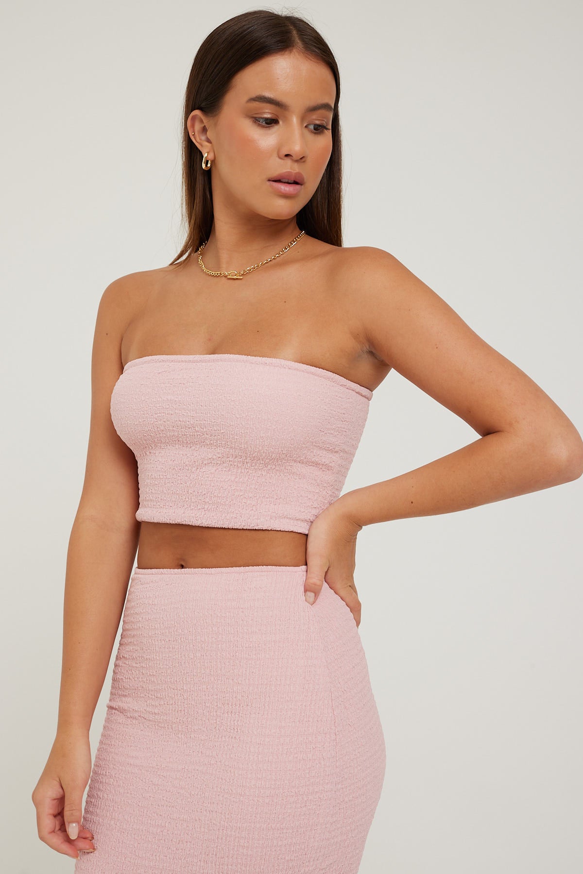 Perfect Stranger Textured Tube Top Pink