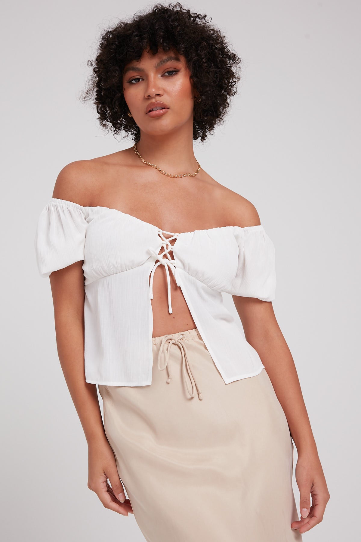 Perfect Stranger Frankie Lace up Top White