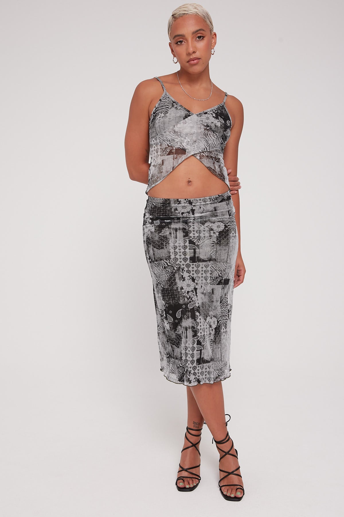Luck & Trouble Patchwork Maze Recycled Mesh Skirt White Print