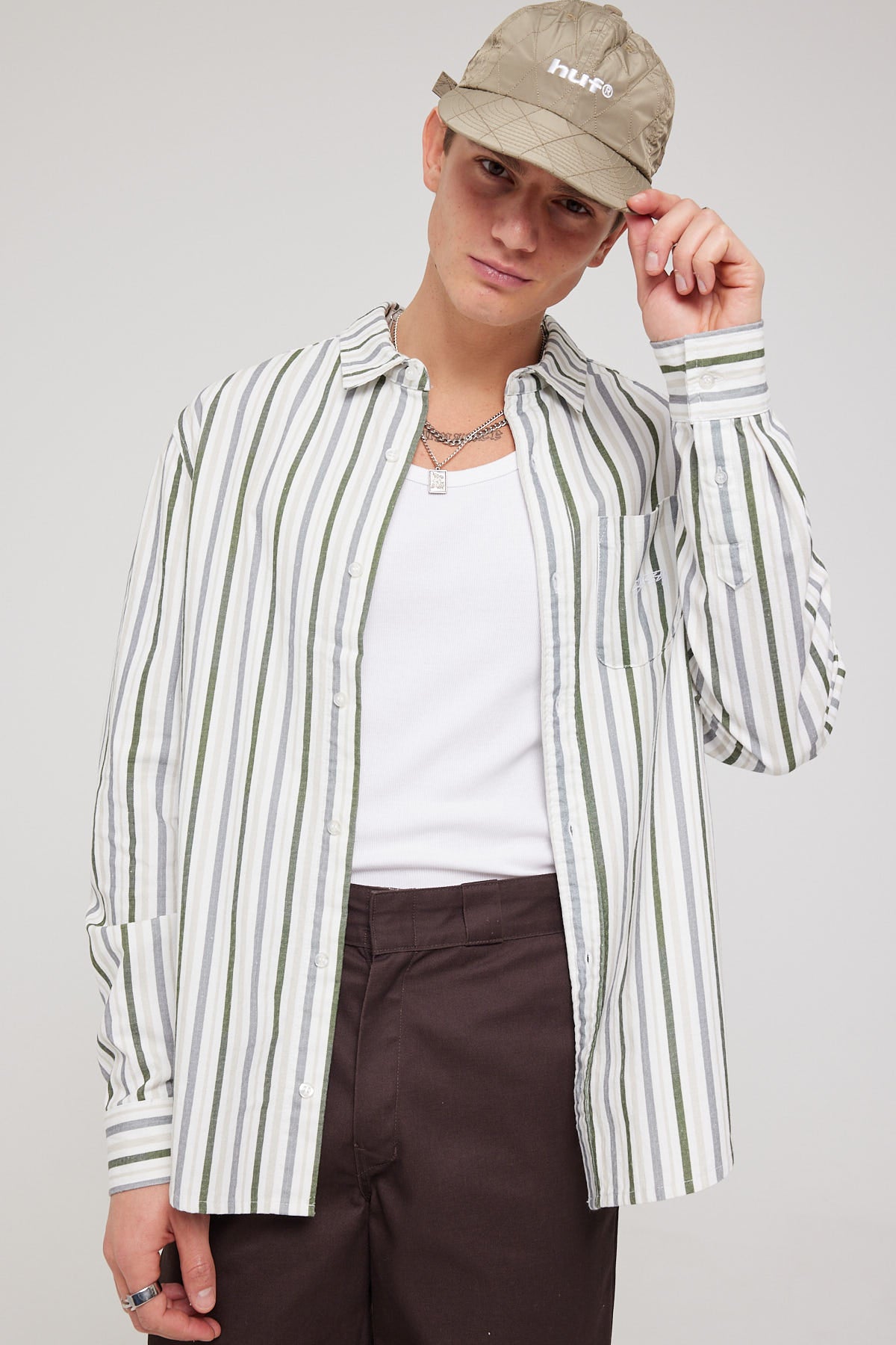 Stussy Stripe Oxford LS Shirt Green Stripe