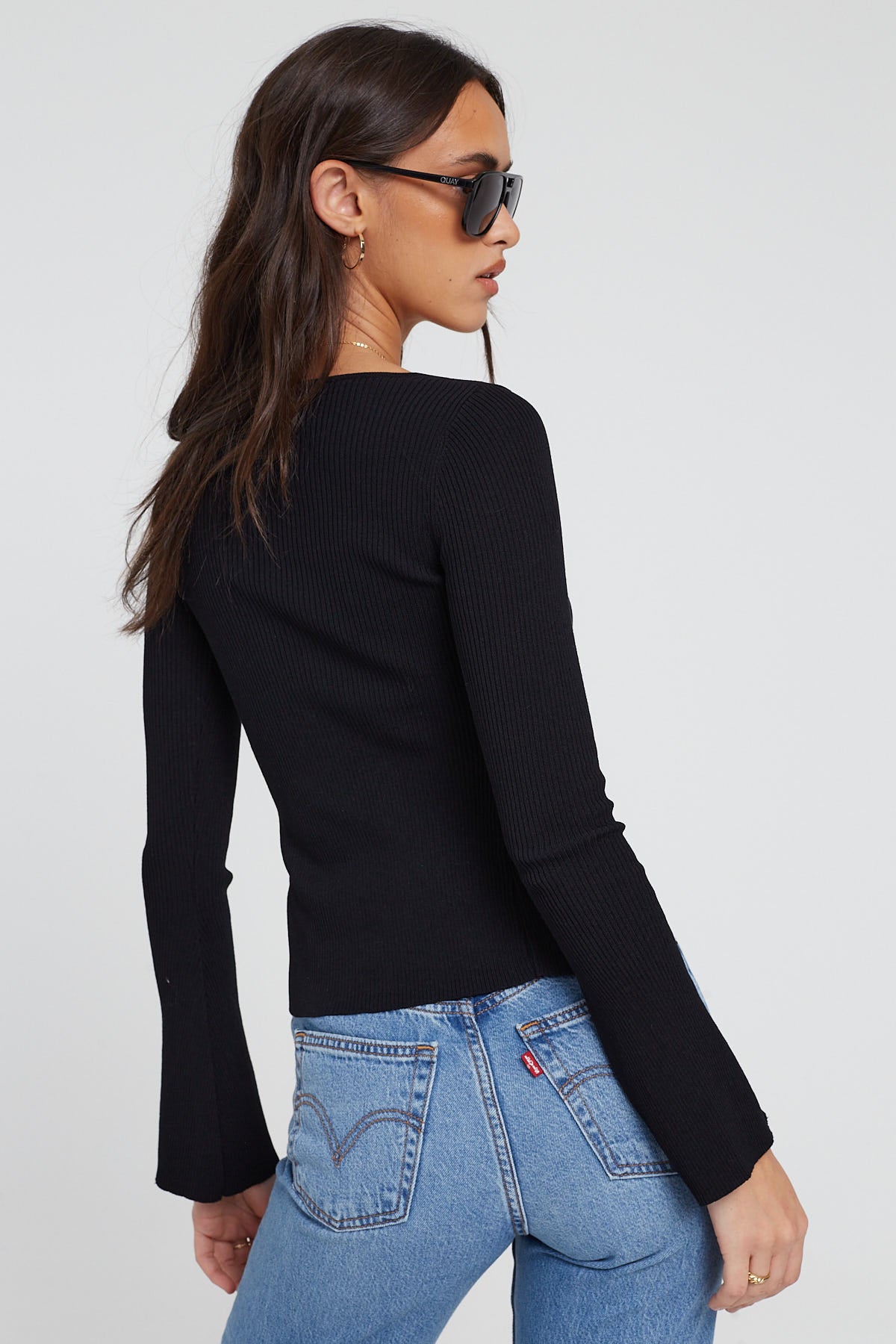 Perfect Stranger Tie Front Knit Top Black Universal Store