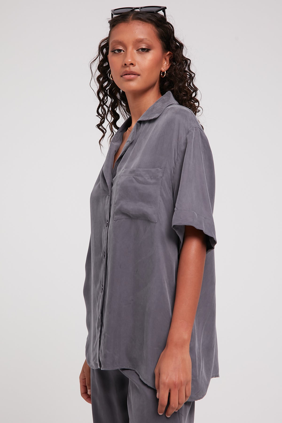 Perfect Stranger Ace Cupro Button Up Shirt Charcoal