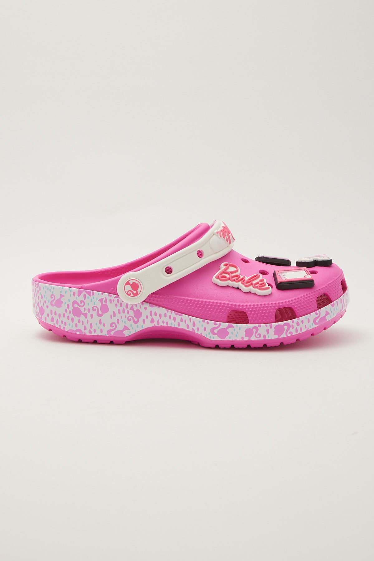 Crocs x Barbie Crush Clog Black & Pink w/ 7 Jibbitz Size 10W/8M (NEW WITH  TAG)