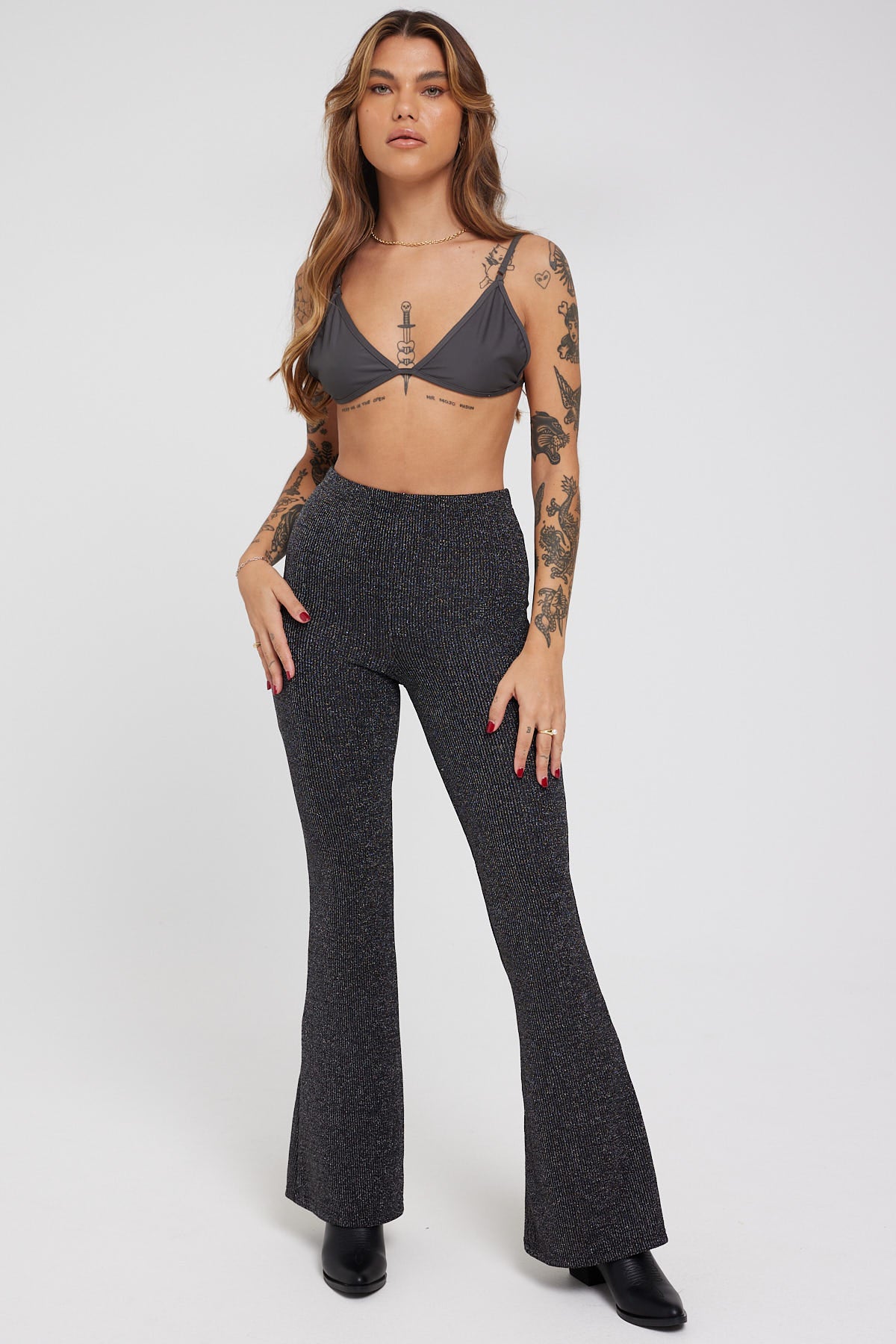 Luck & Trouble Glitter Up Knit Pant Black