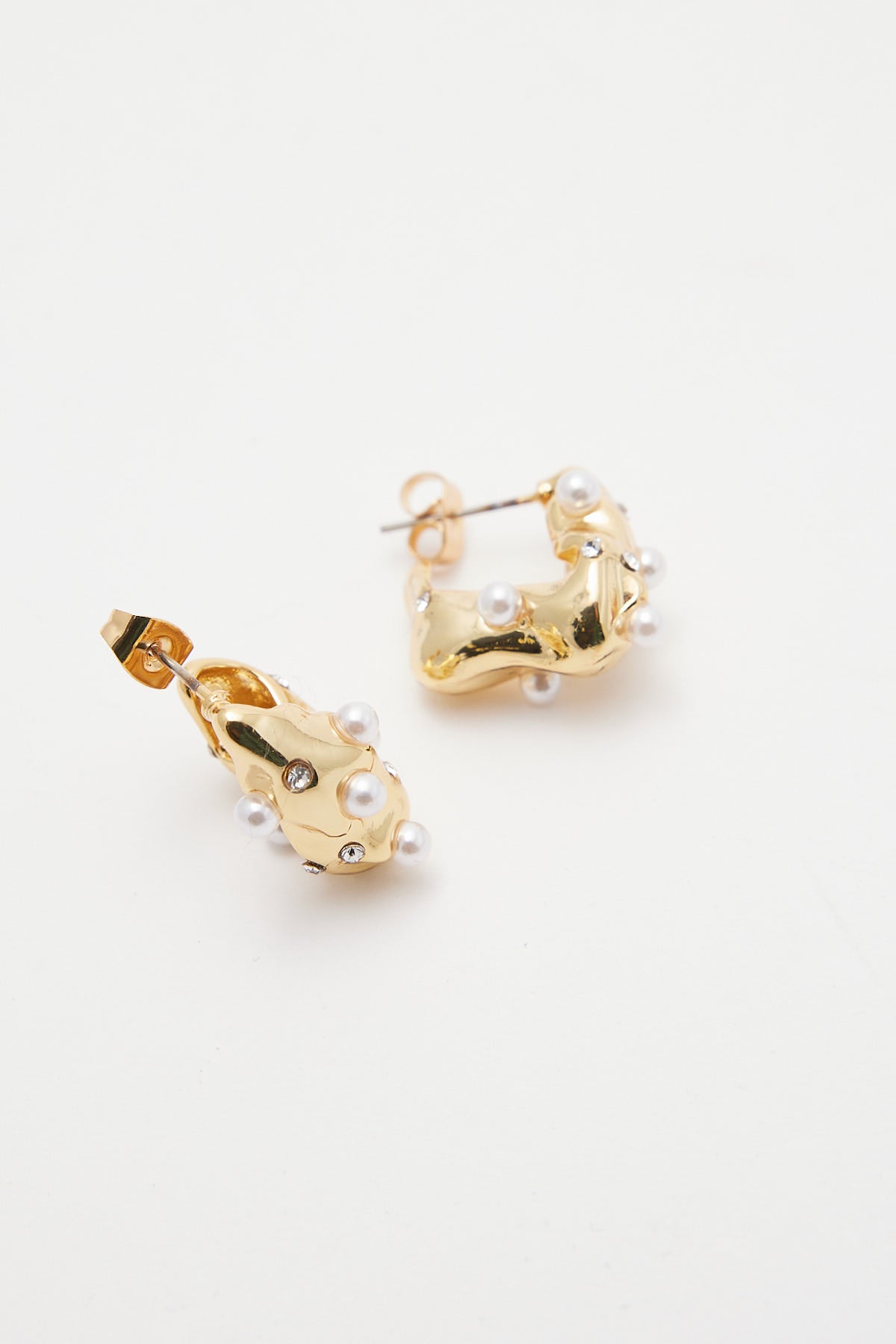 Perfect Stranger Abstract Pearl Hoops Gold
