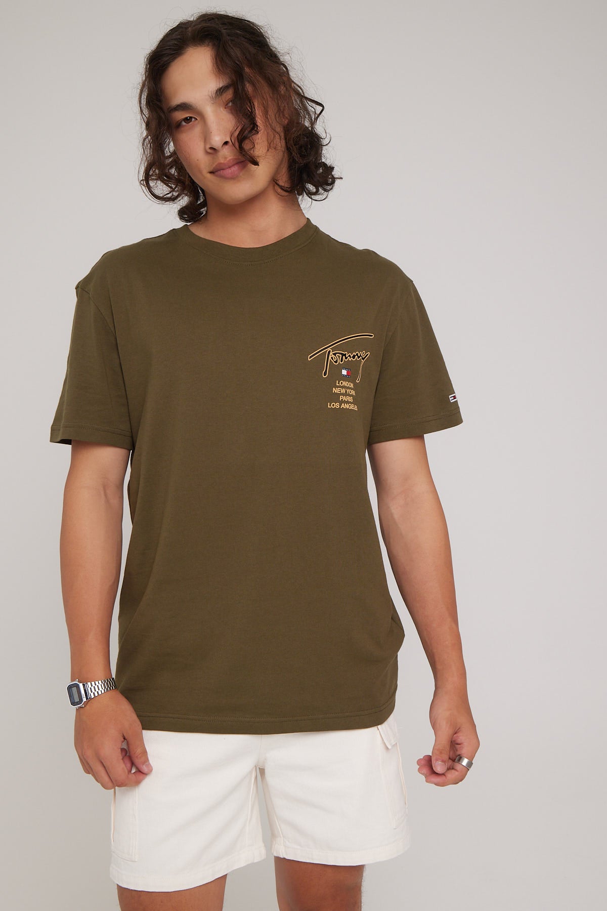 Tommy Jeans TJM Classic Signature Back Tee Drab Olive Green