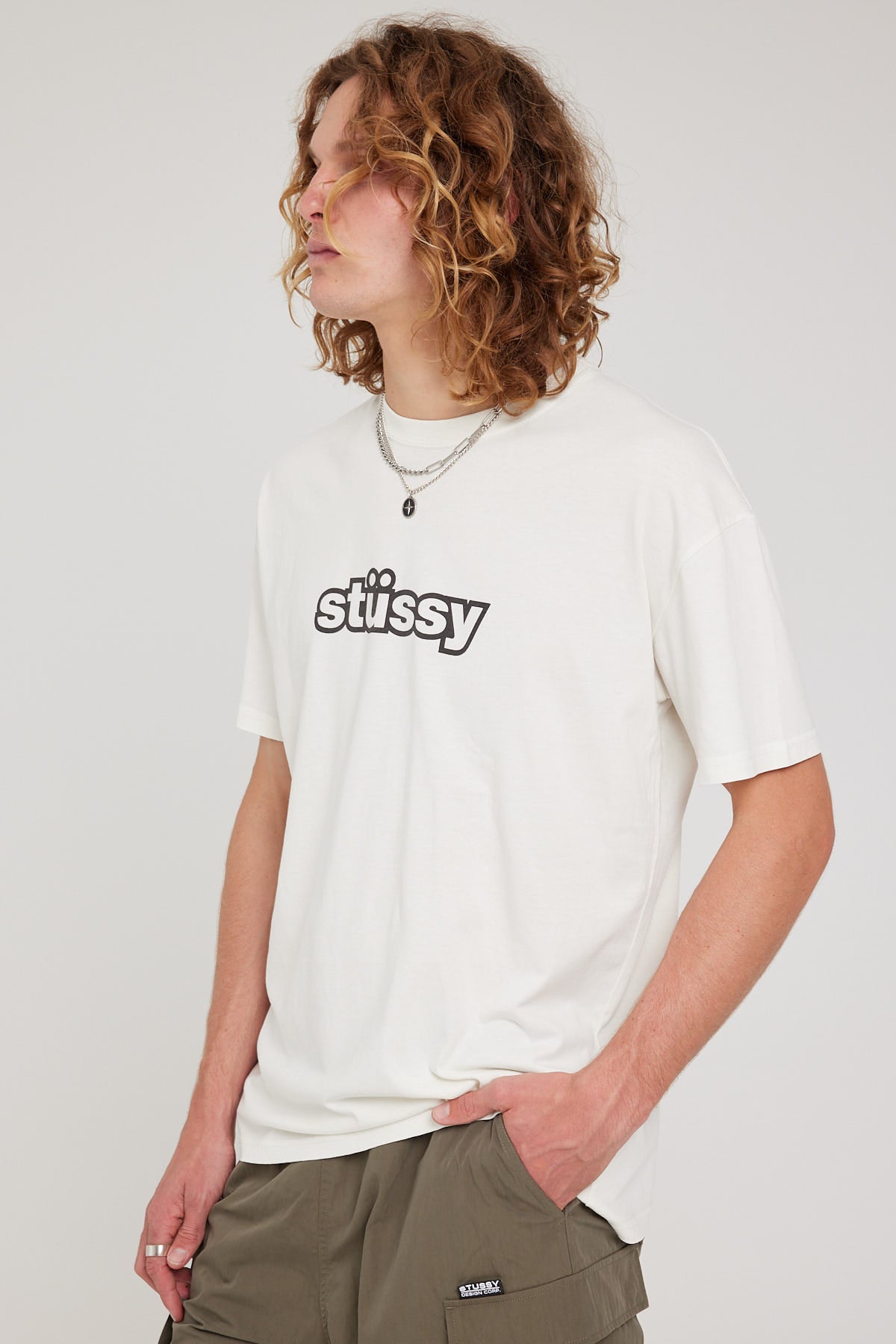 Stussy Thick 50-50 Pigment Short Sleeve Tee Pigment Washed White