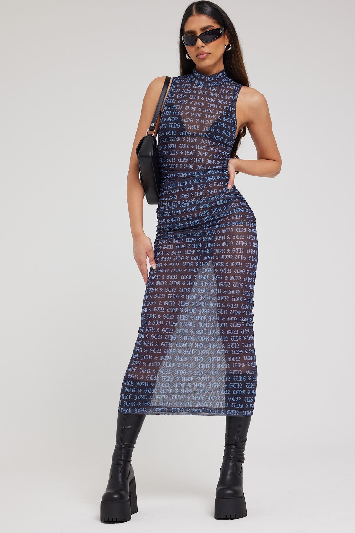 Jgr & Stn Kelsey Midi Dress Charcoal Blue Print