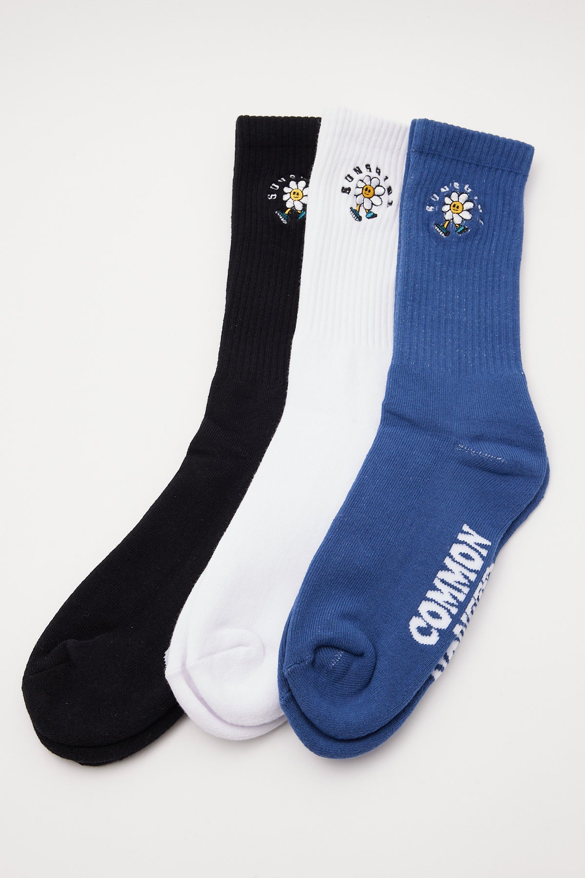 Common Need Walking On Sunshine Sock 3 Pack Black/White/Blue