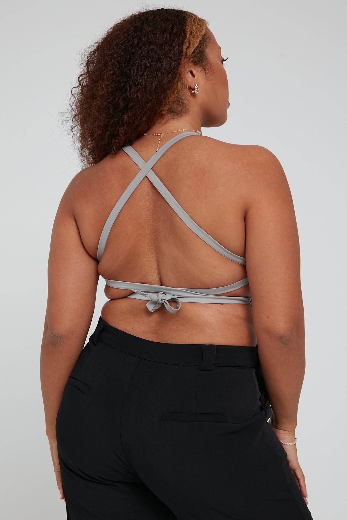 Perfect Stranger Lace Up Back Top Grey