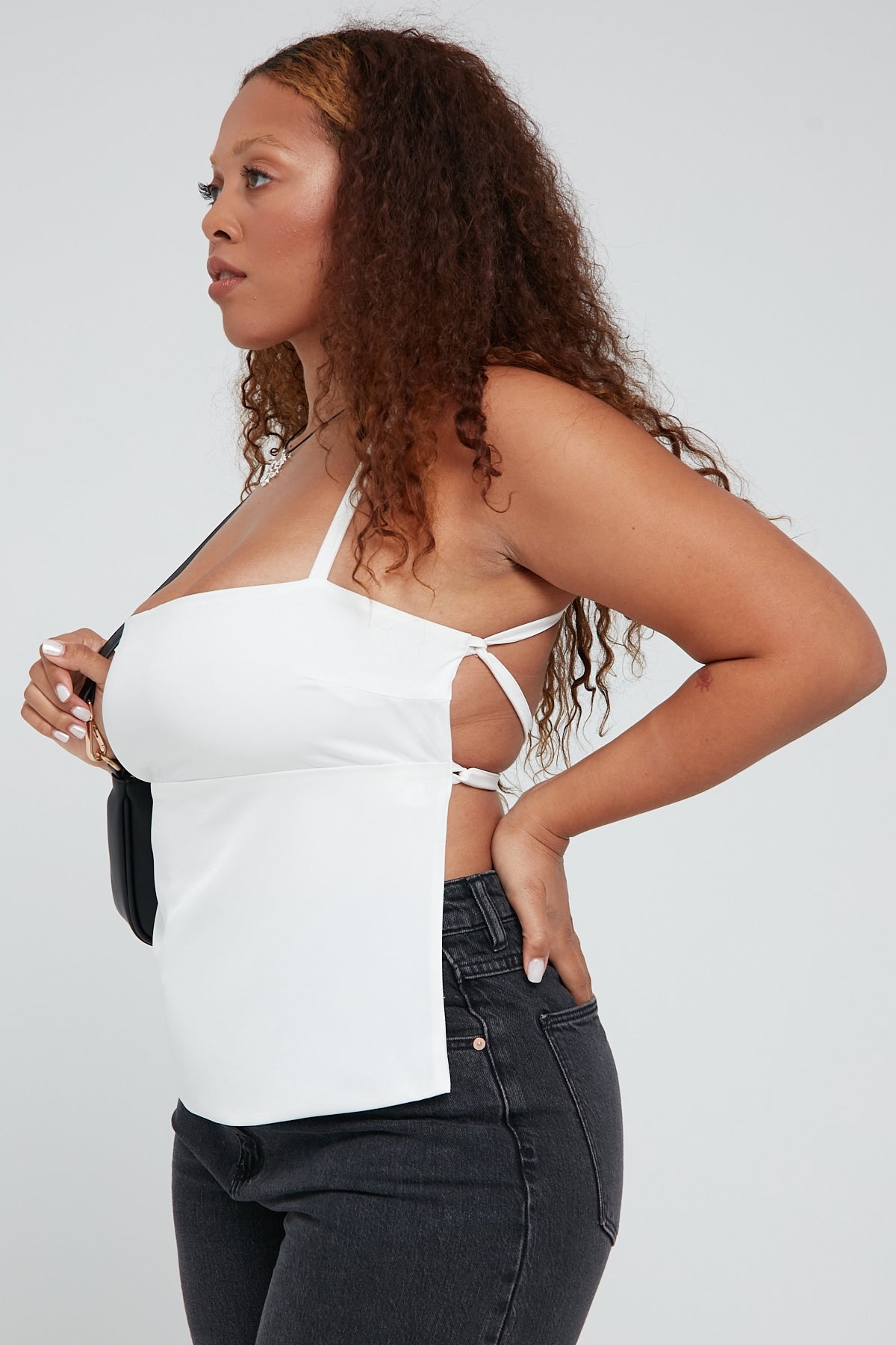 Perfect Stranger Lace Up Back Top White