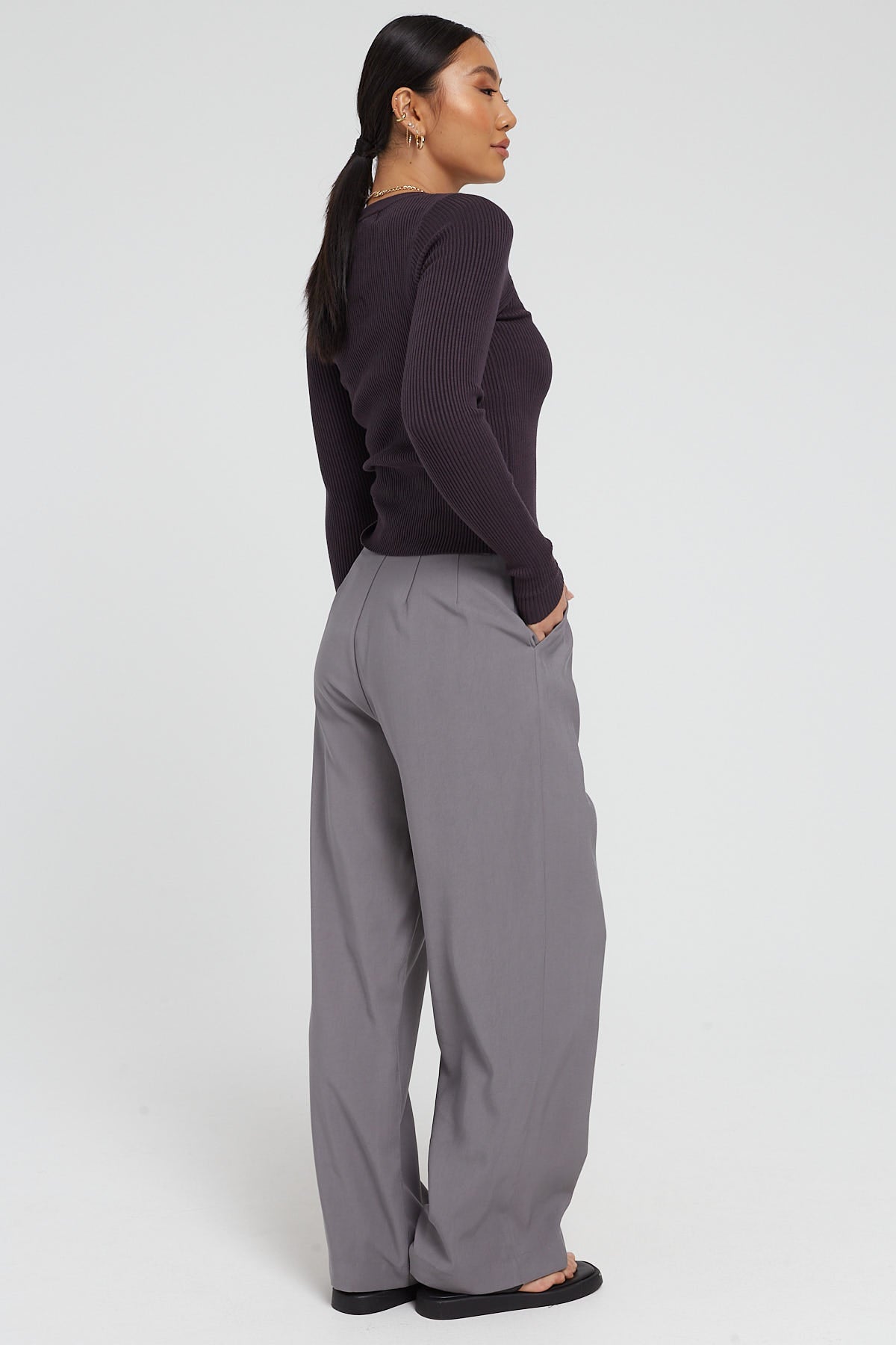 Perfect Stranger Tailored Wide Leg Petite Pant Charcoal