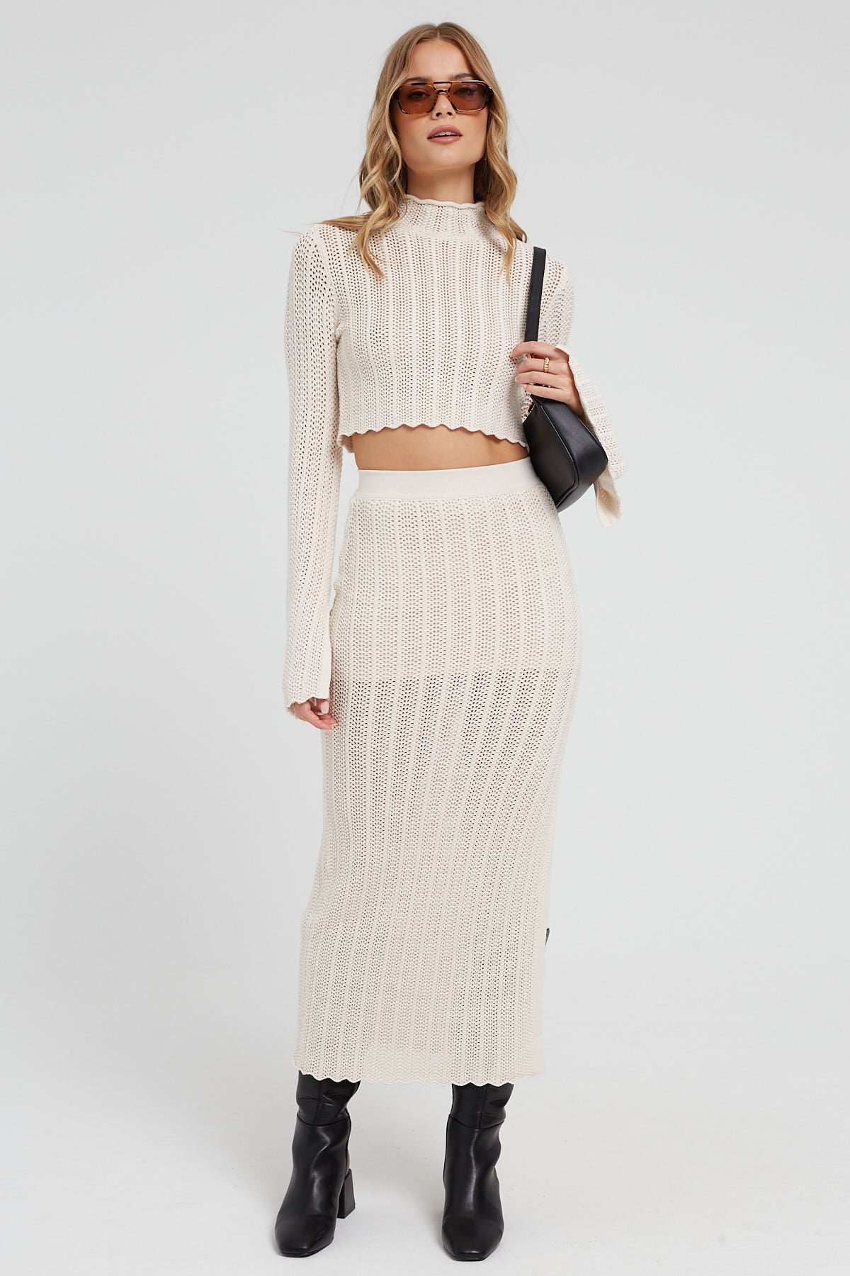 Perfect Stranger Crochet Split Maxi Skirt White