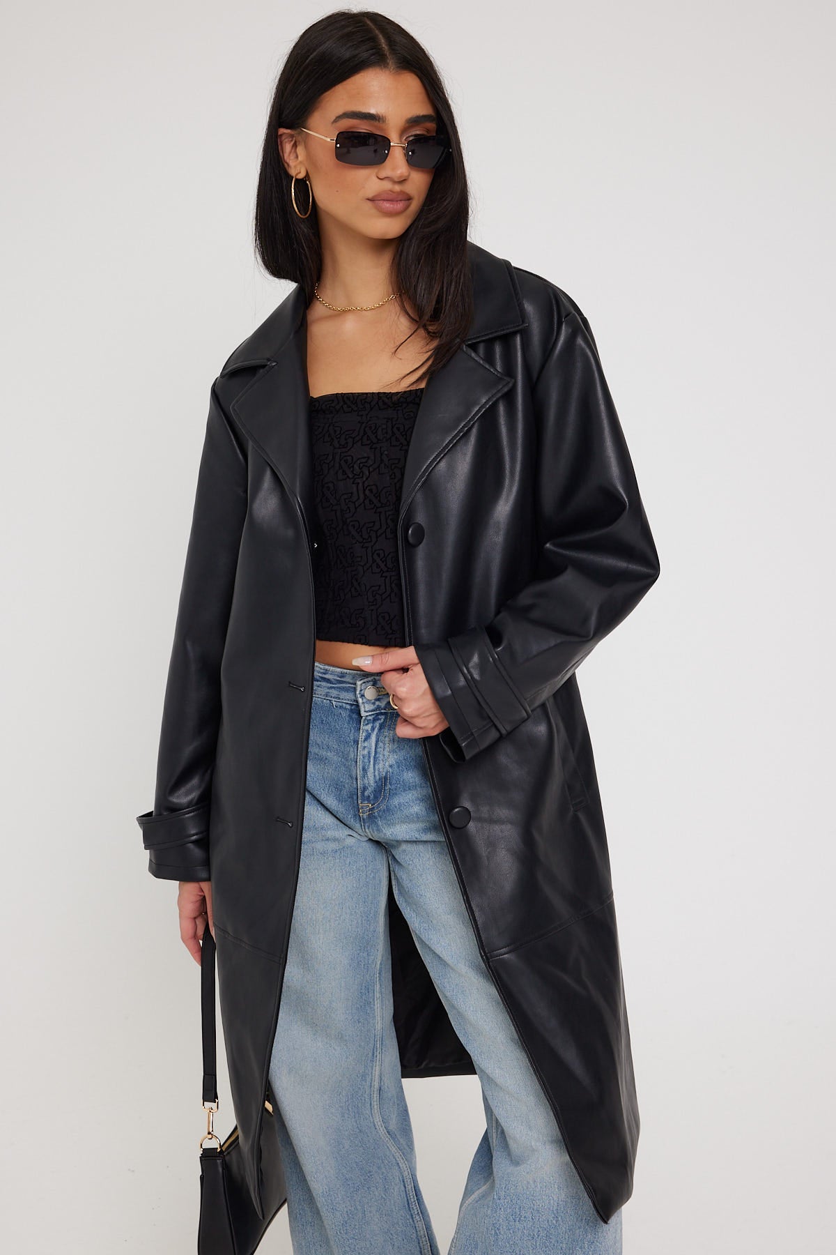 Luck & Trouble PU Trench Coat Black