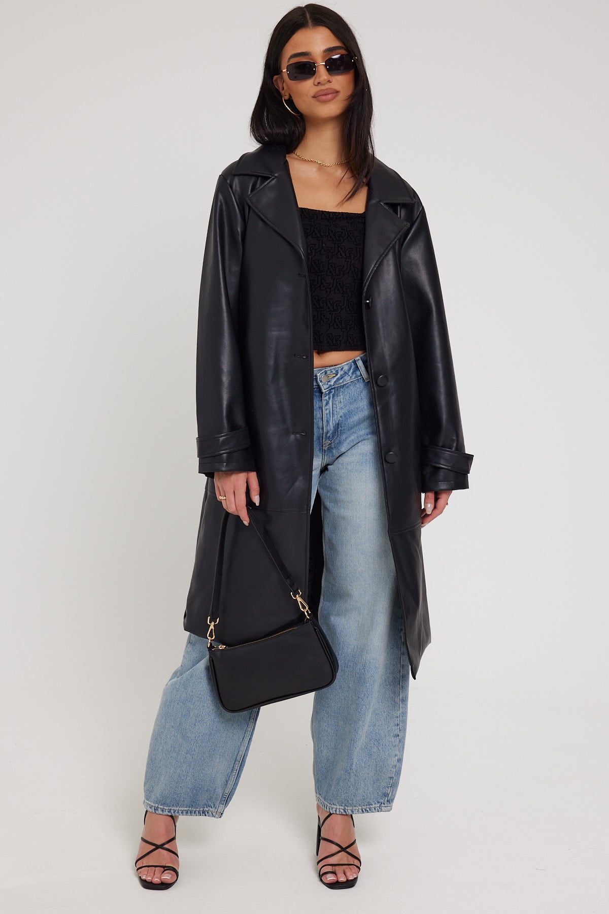 Luck & Trouble PU Trench Coat Black