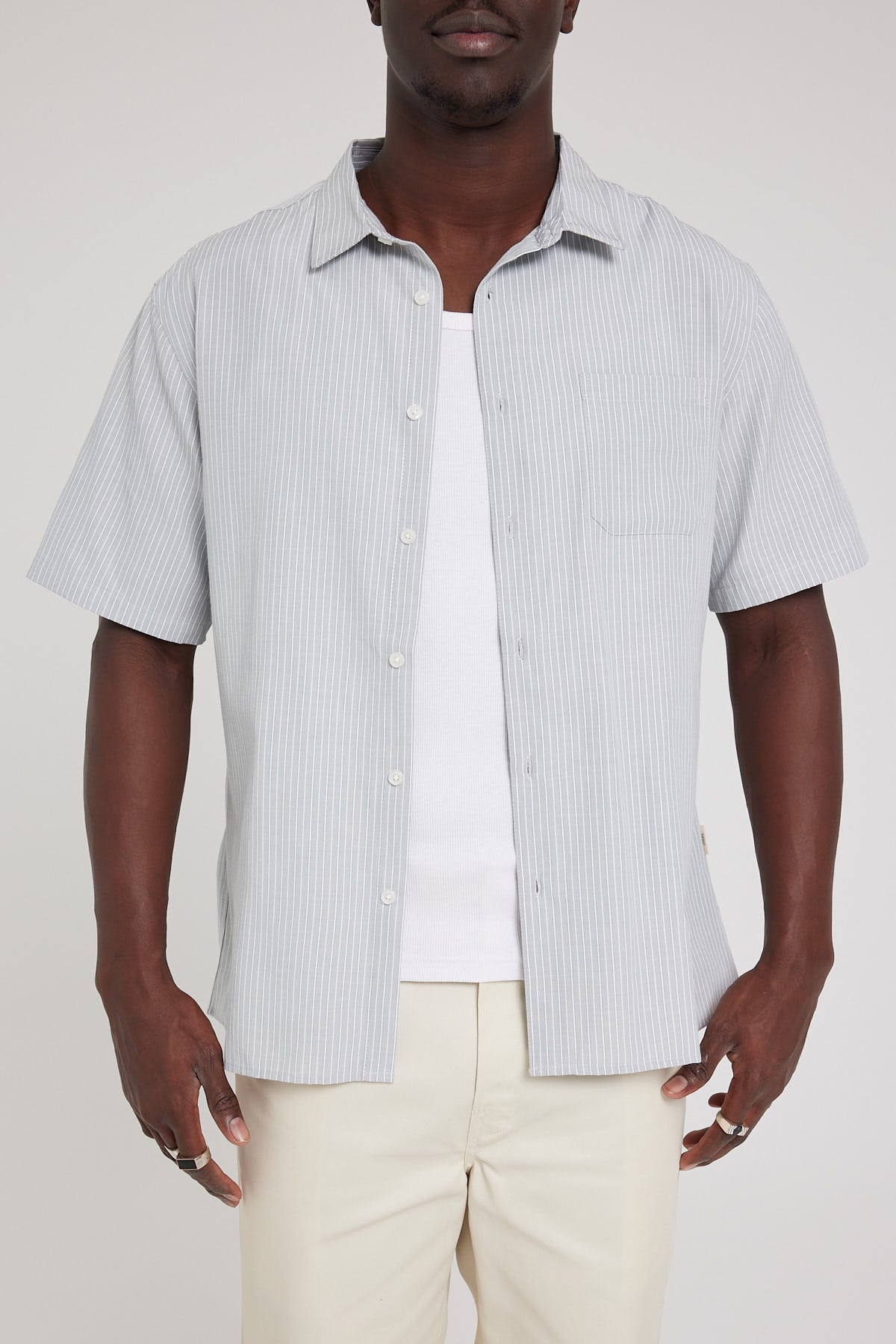 Common Need Realism Short Sleeve Shirt Seafoam Stripe – Universal Store