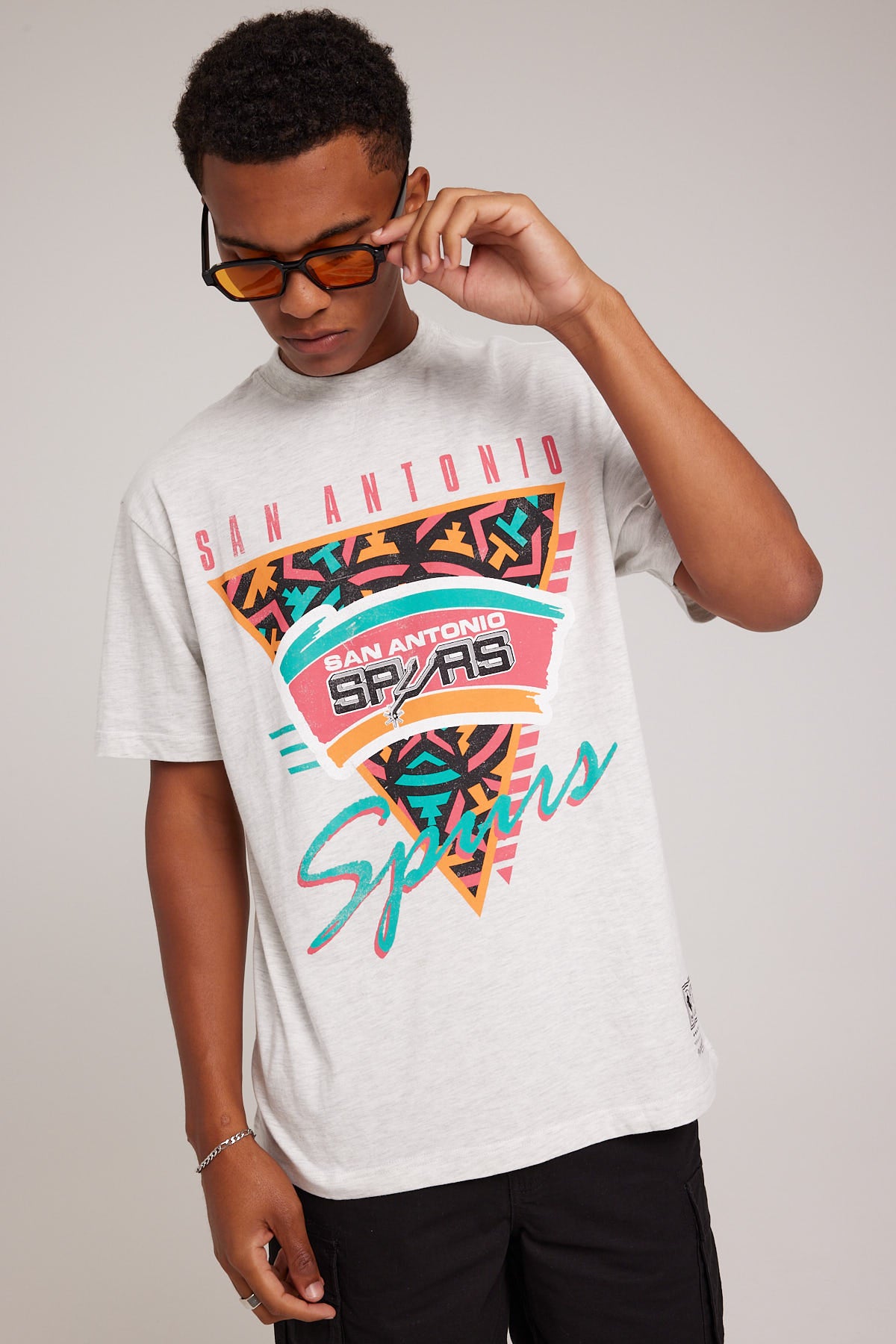 Mitchell & Ness Spurs Tri Logo Tee Silver Marle