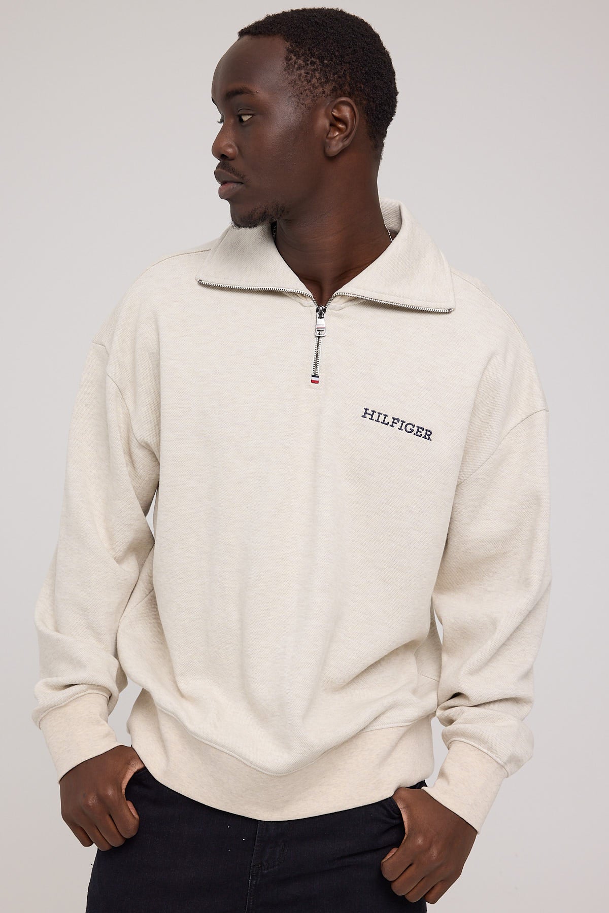 Tommy Jeans Monotype Honeycomb 1/4 Zip Top Ivory