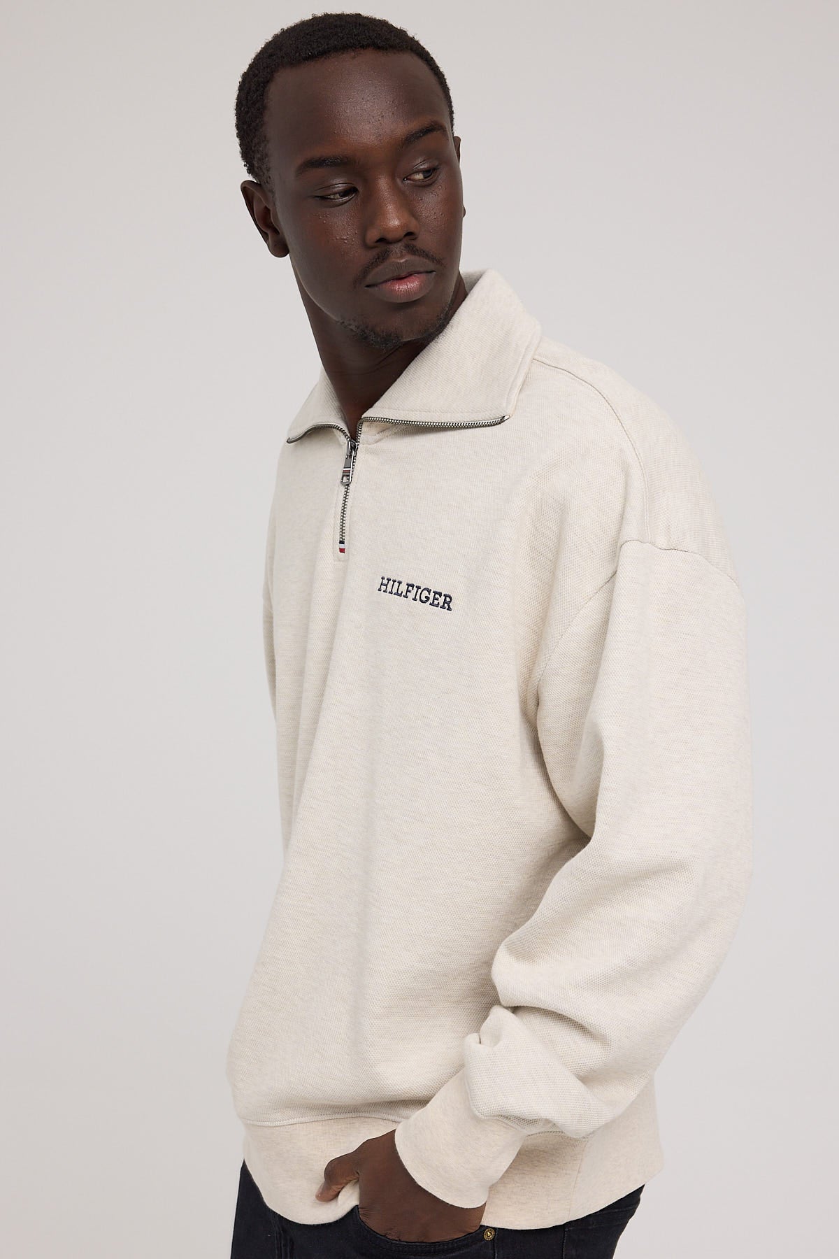 Tommy Jeans Monotype Honeycomb 1/4 Zip Top Ivory