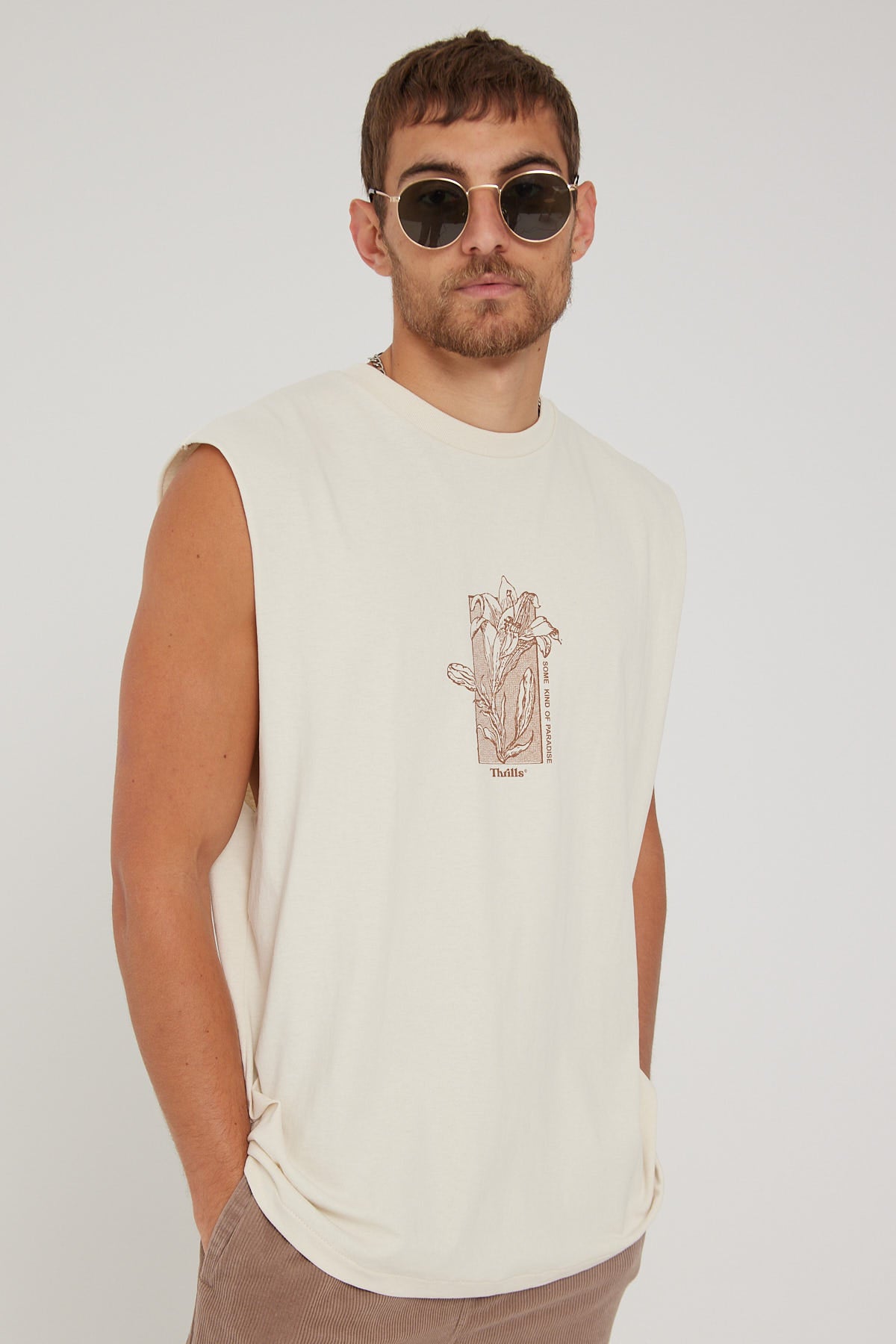 Thrills Paradise Lily Merch Fit Muscle Tee Heritage White