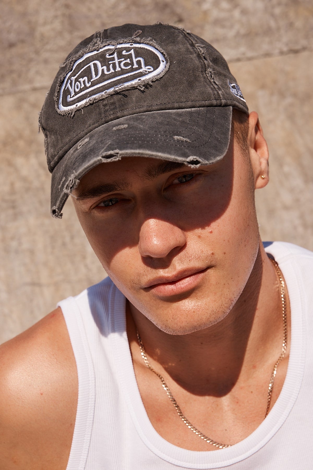 Von Dutch Washed Black Canvas Embroidery Patch Destroyed Wash Cap Black Wash/Grey Embro