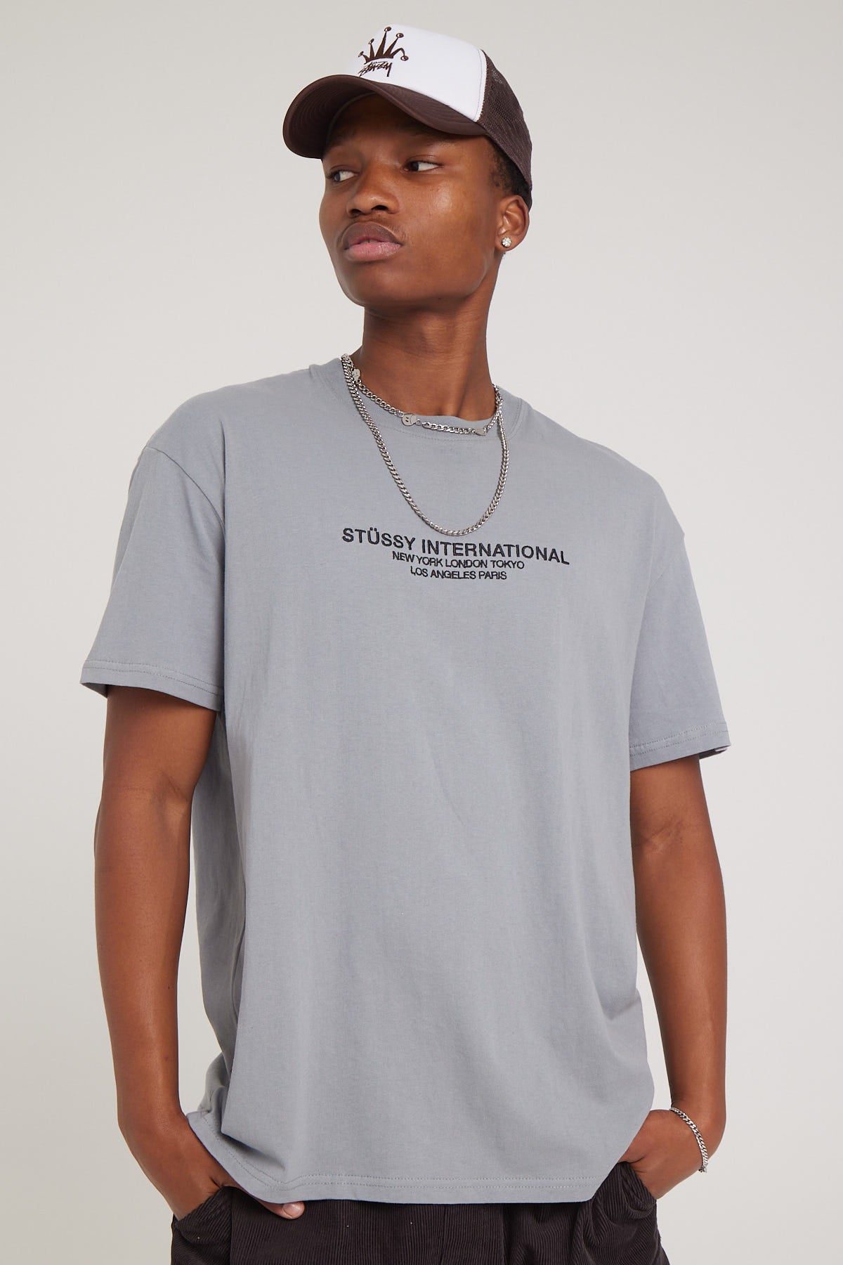 Stussy Cities Embroidered Tee Pigment Dusty Grey