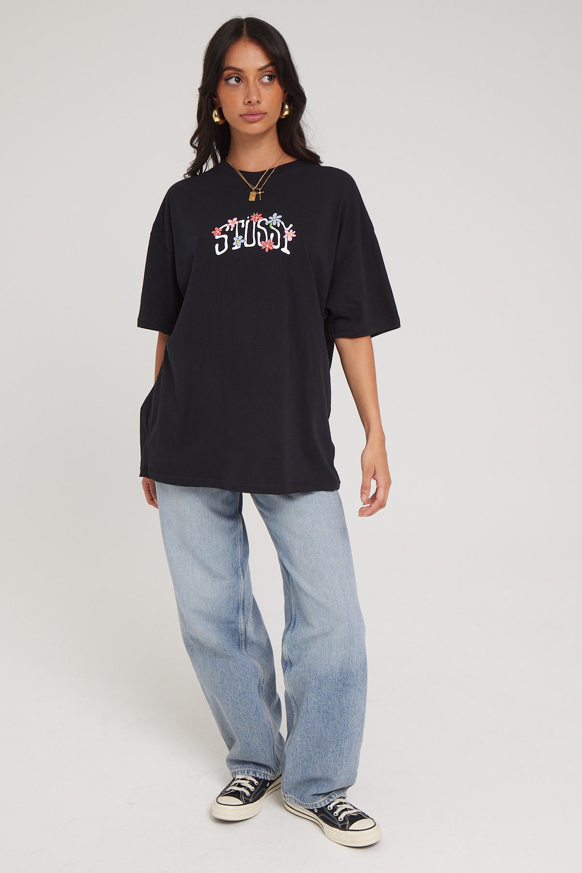Stussy Flower Chain Relaxed Tee Black