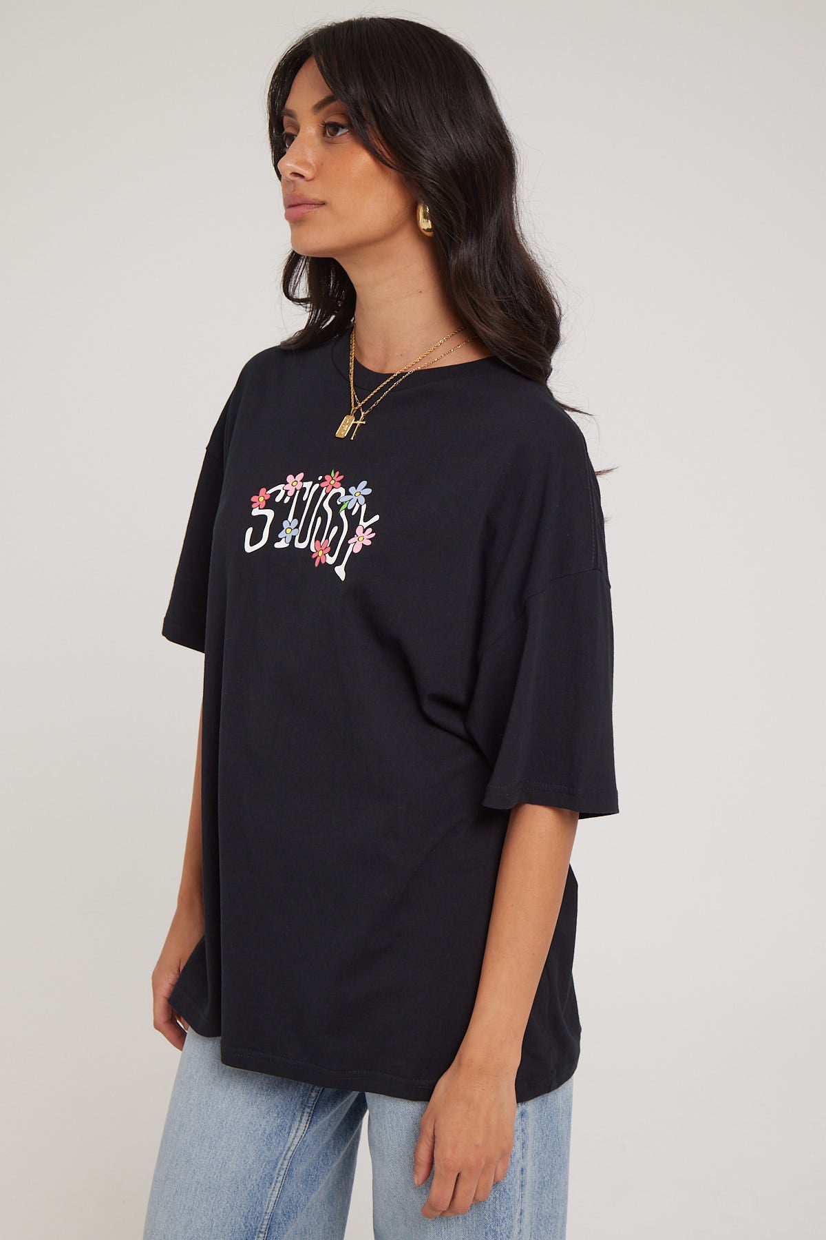 Stussy Flower Chain Relaxed Tee Black