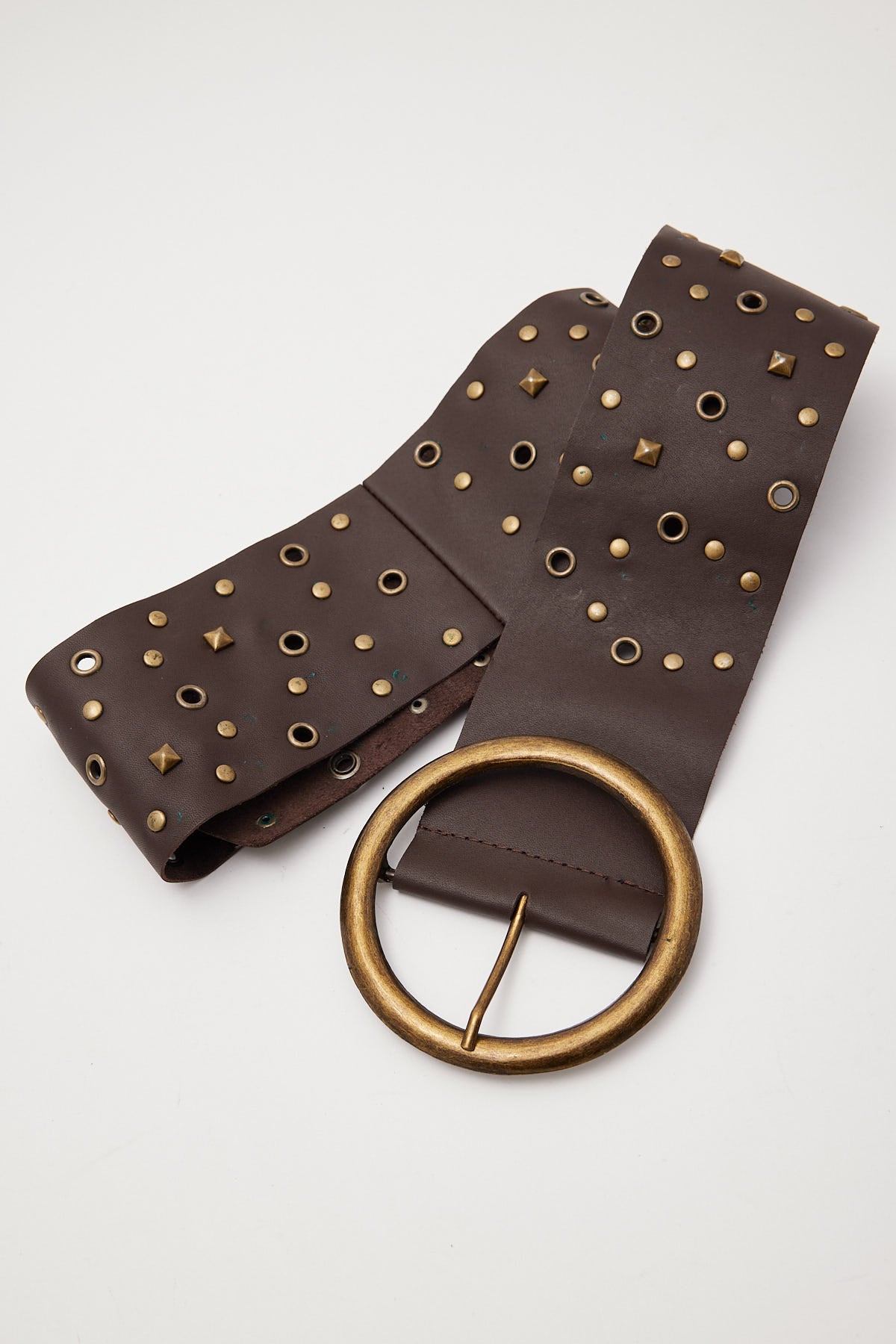Dakota 501 Vintage Deadstock Oversized Studded Leather Belt Brown/Gold