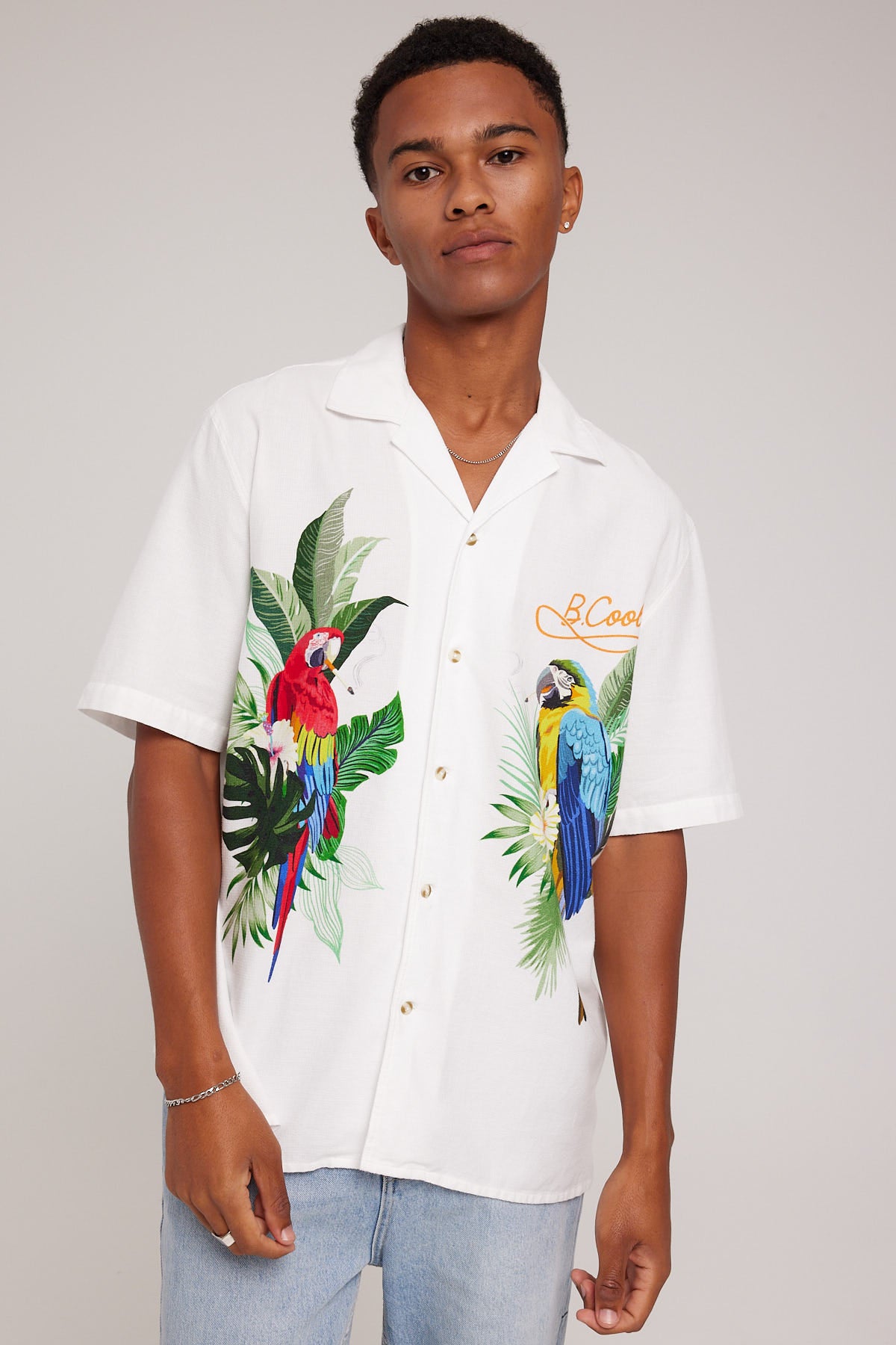 Barney Cools Resort Shirt White Parrot