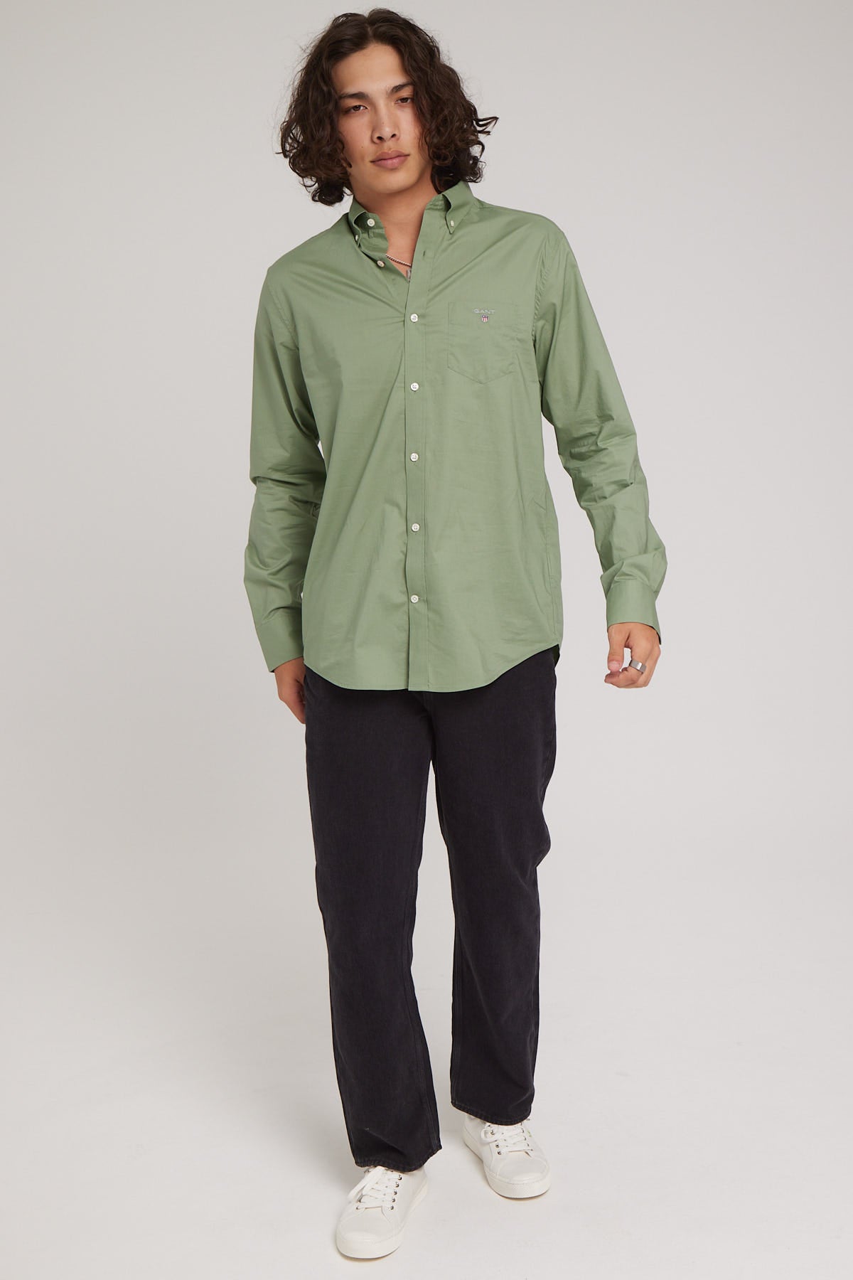 Gant The Broadcloth Button Down Long Sleeve Shirt Kalamata Green
